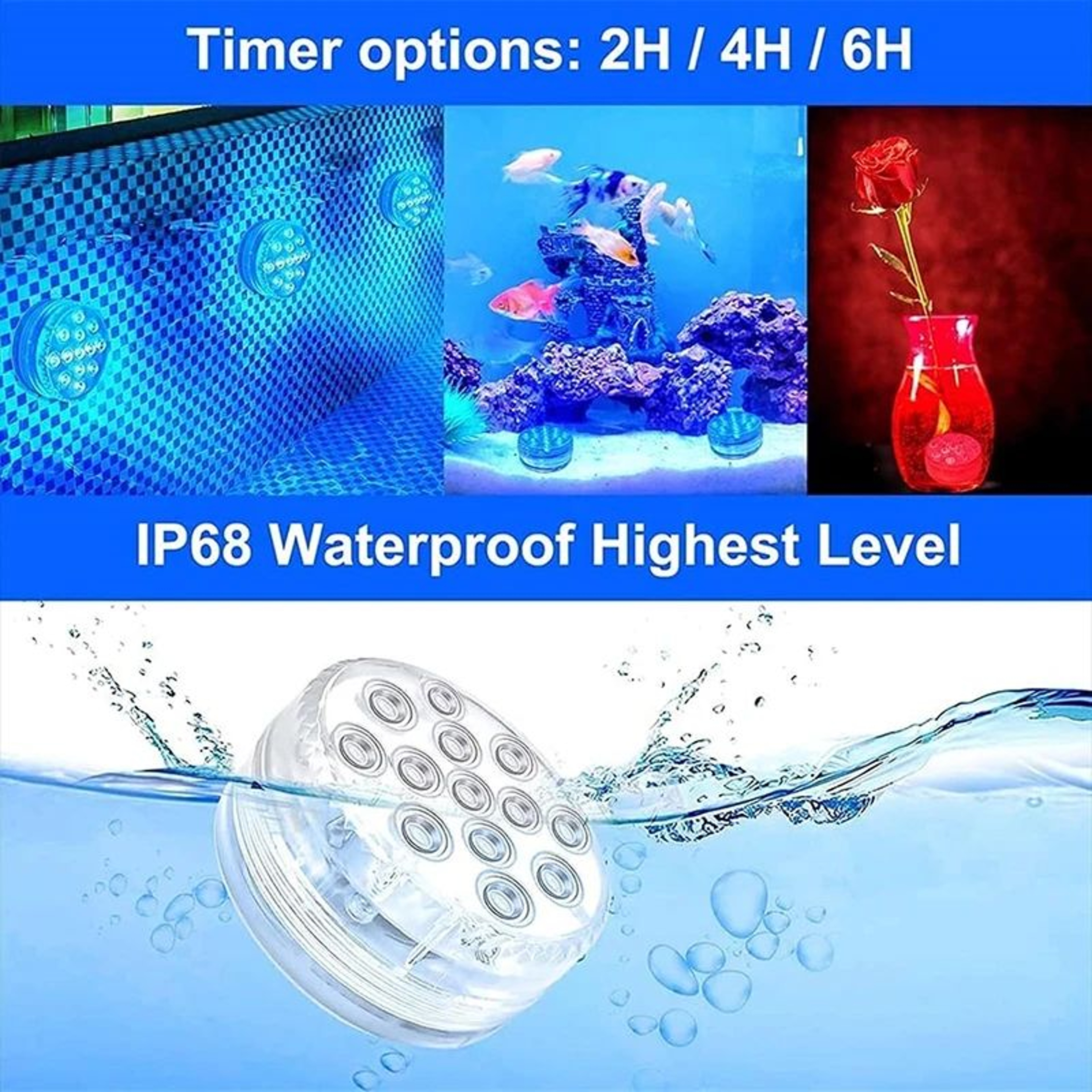 13 LED RGB Submersible Underwater Light IP68 Waterproof Aquarium Lamp 4
