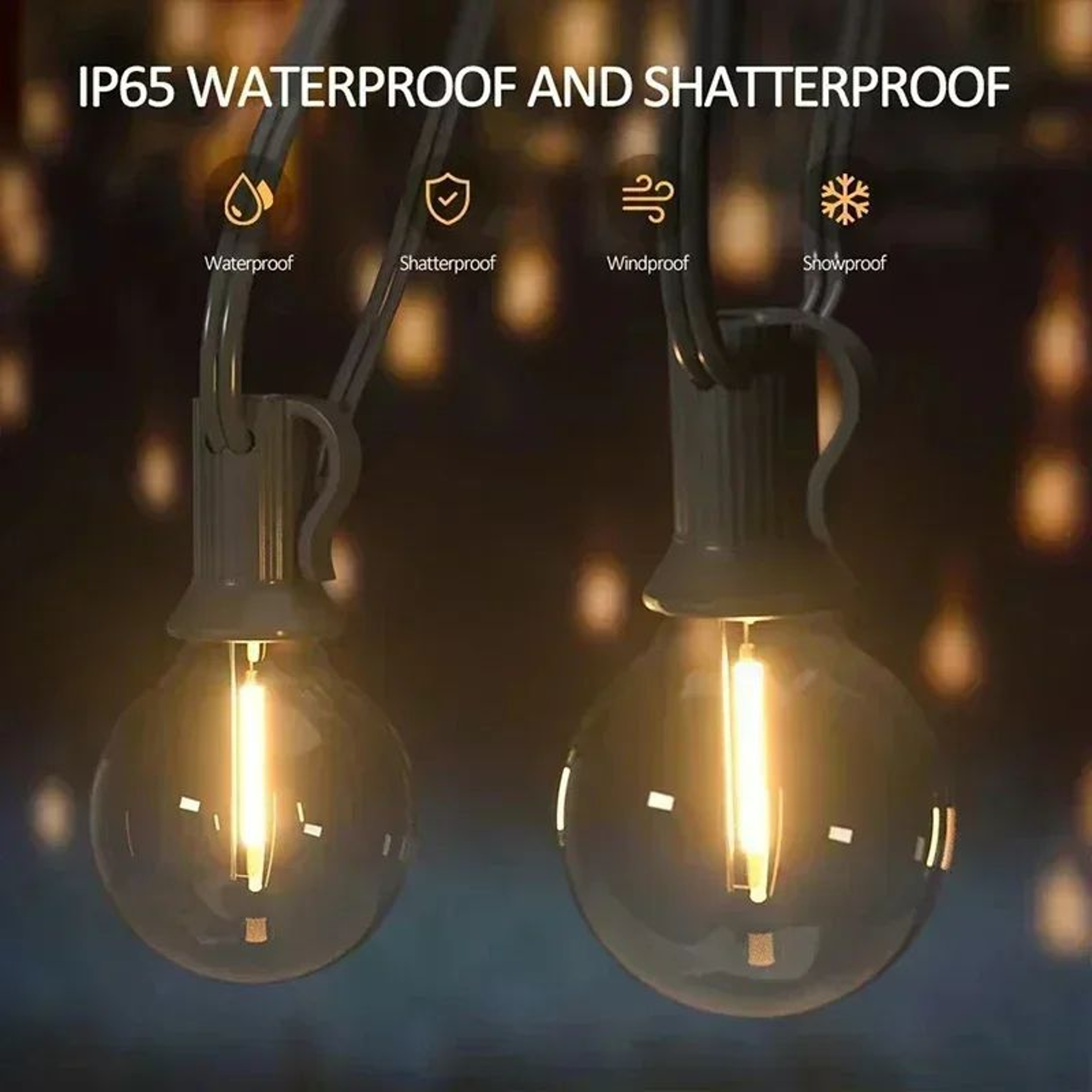 Solar G40 String Lights Waterproof 25 LED Patio Hanging Lights 7