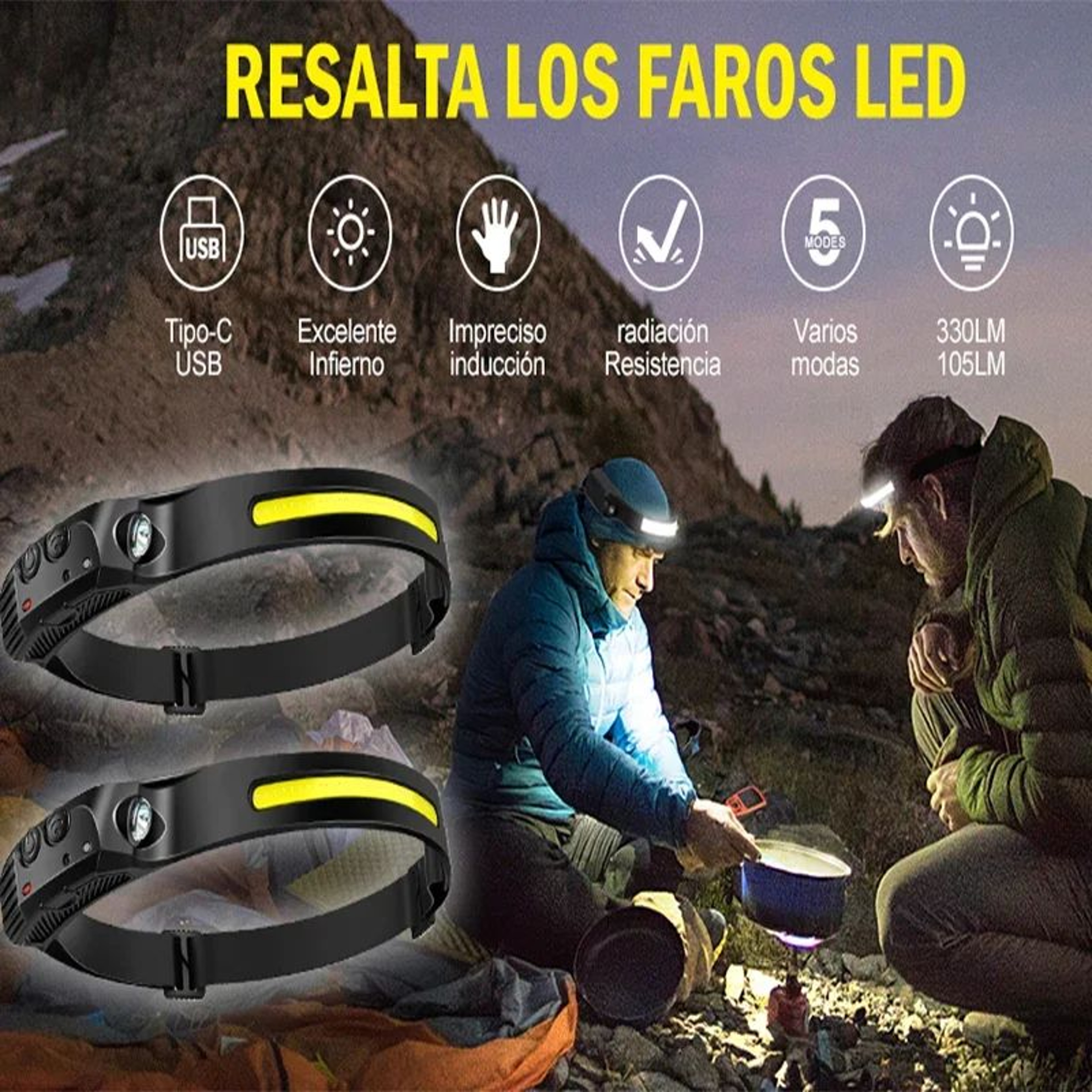 230 Degree Wide Beam LED Headlamp Waterproof Rechargeable Headlight 5