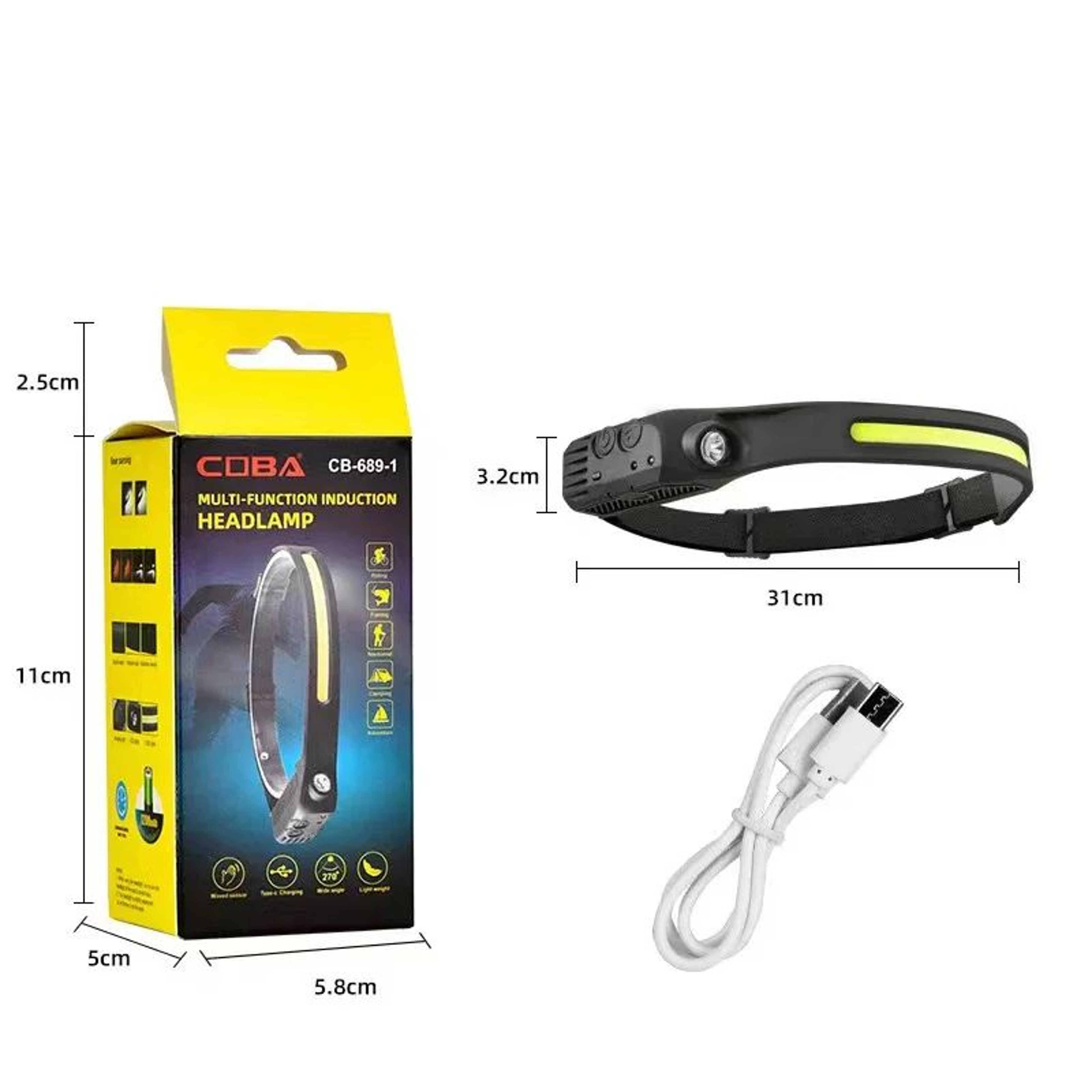 230 Degree Wide Beam LED Headlamp Waterproof Rechargeable Headlight 6