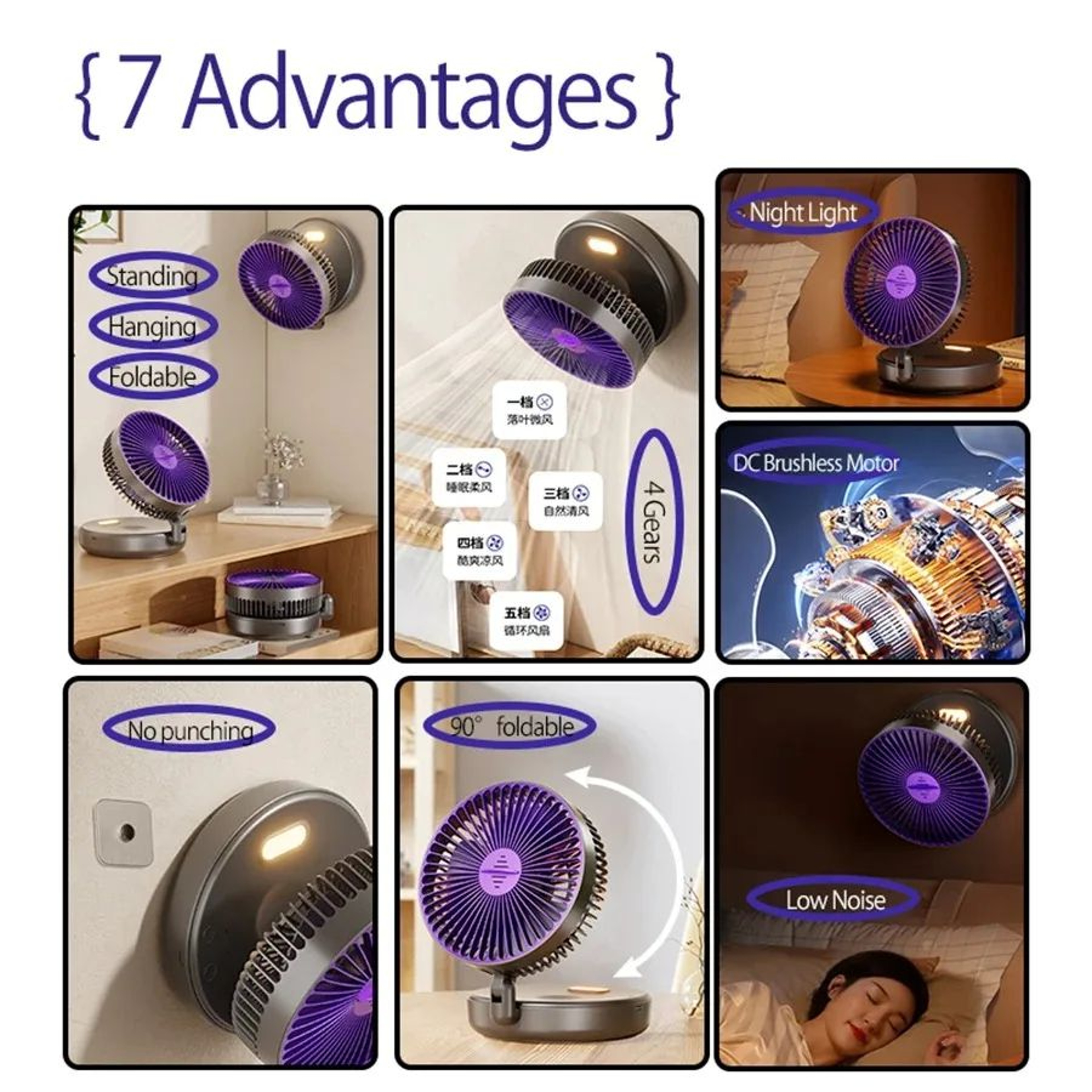 Portable Rechargeable Foldable Camping Fan With LED Light And Aromatherapy 2