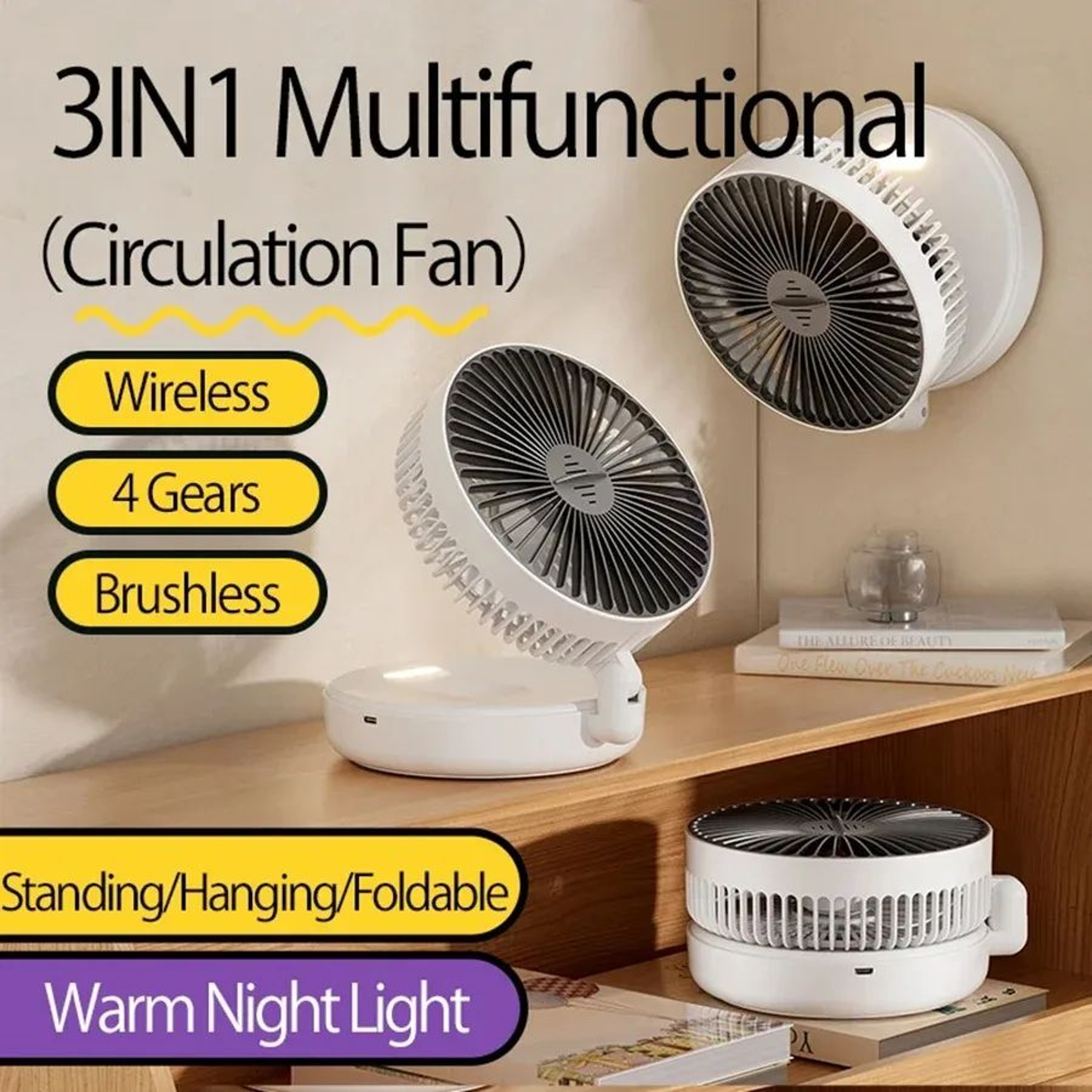 Foldable Rechargeable Wall Mounted Ceiling Fan With LED Light 1