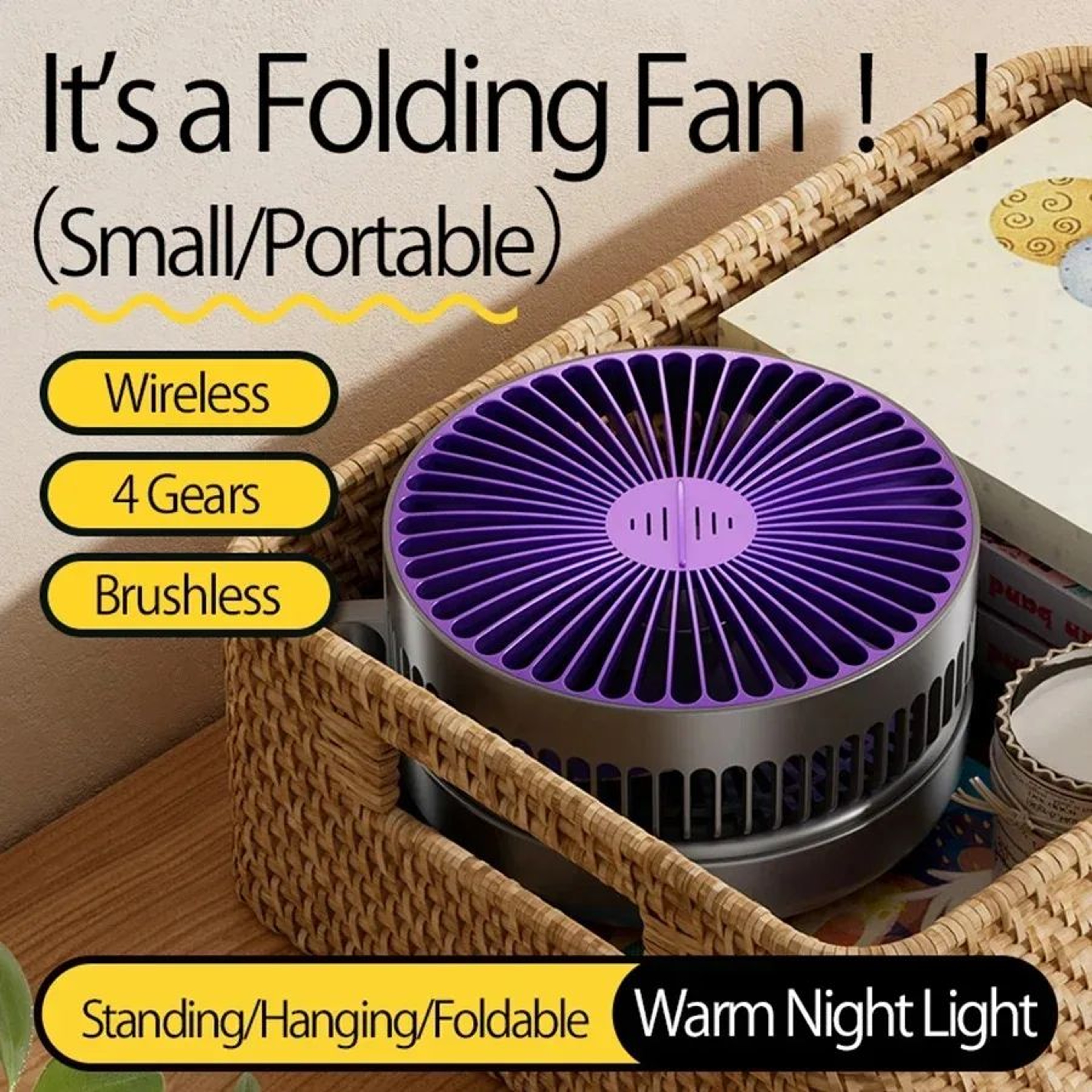 Foldable Rechargeable Wall Mounted Ceiling Fan With LED Light 2