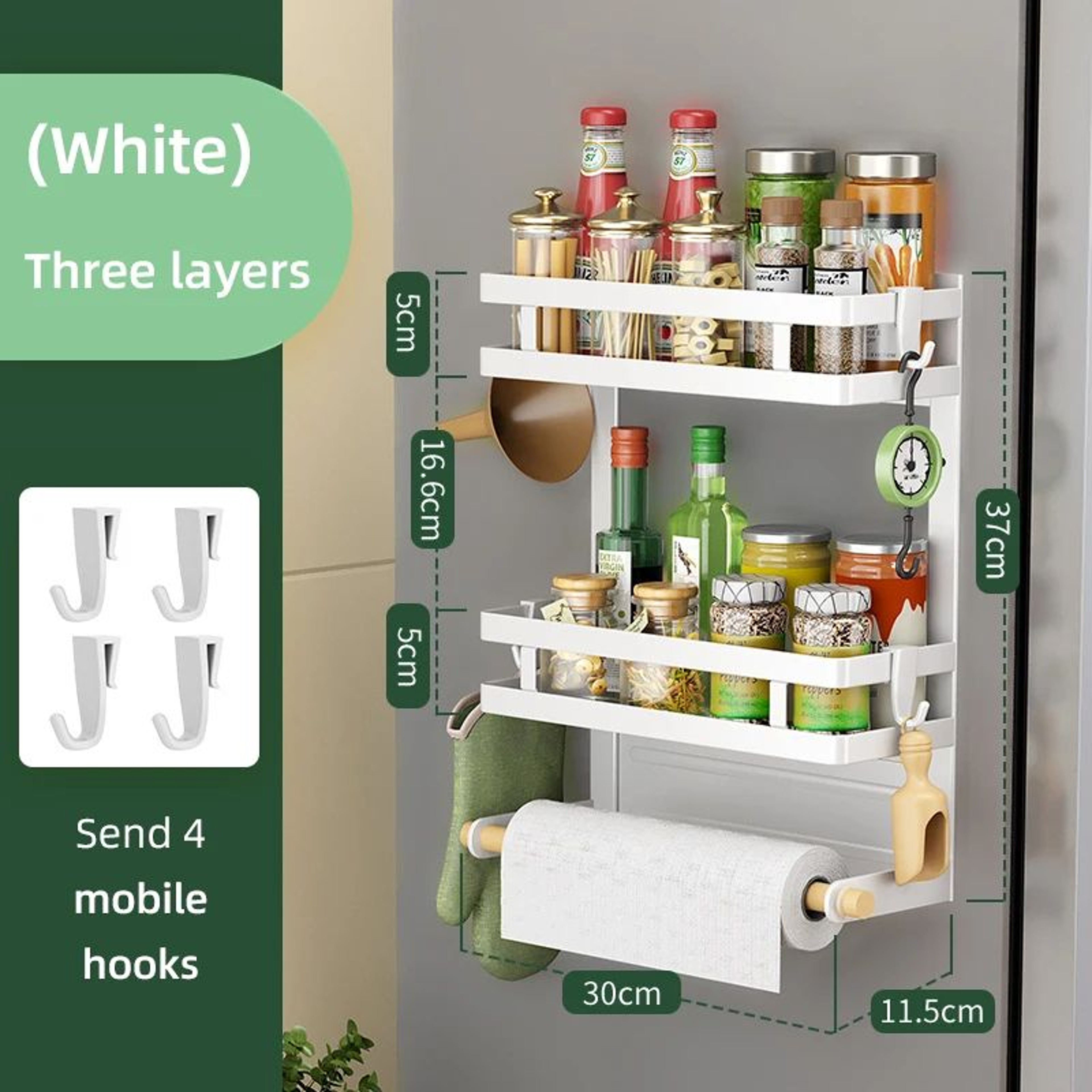 2 Tier Magnetic Refrigerator Organizer Shelf With Towel Holder 7