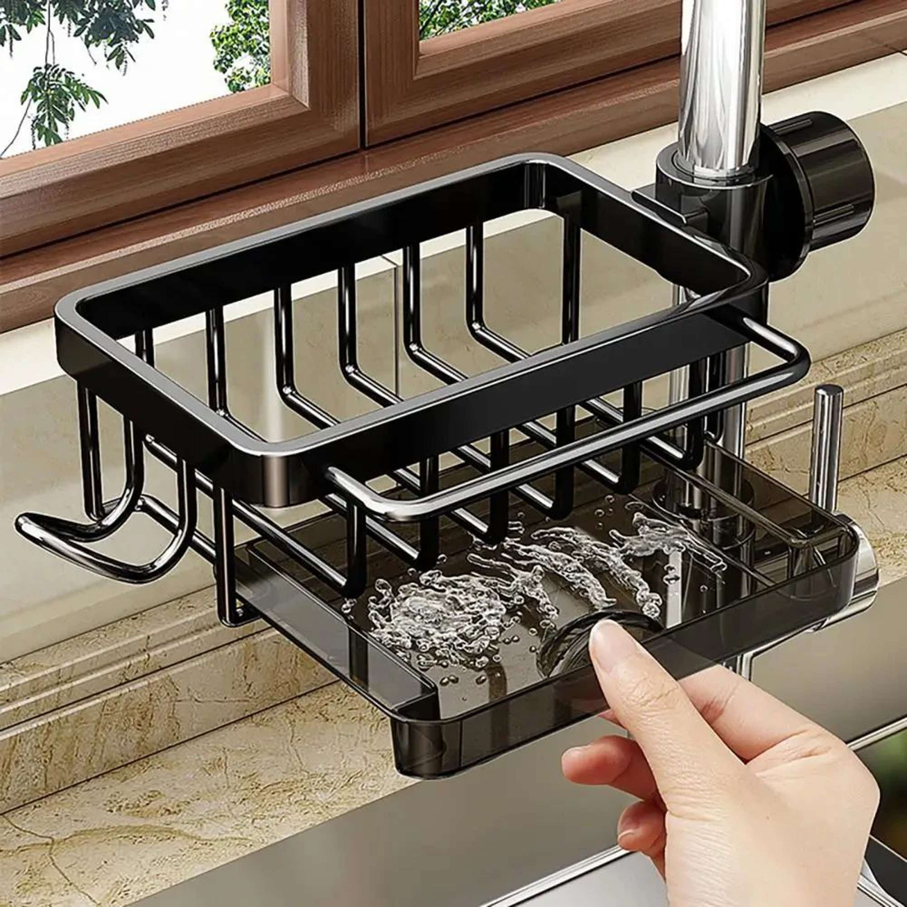 Kitchen Sink Faucet Storage Rack With Drain Basket Organizer 2