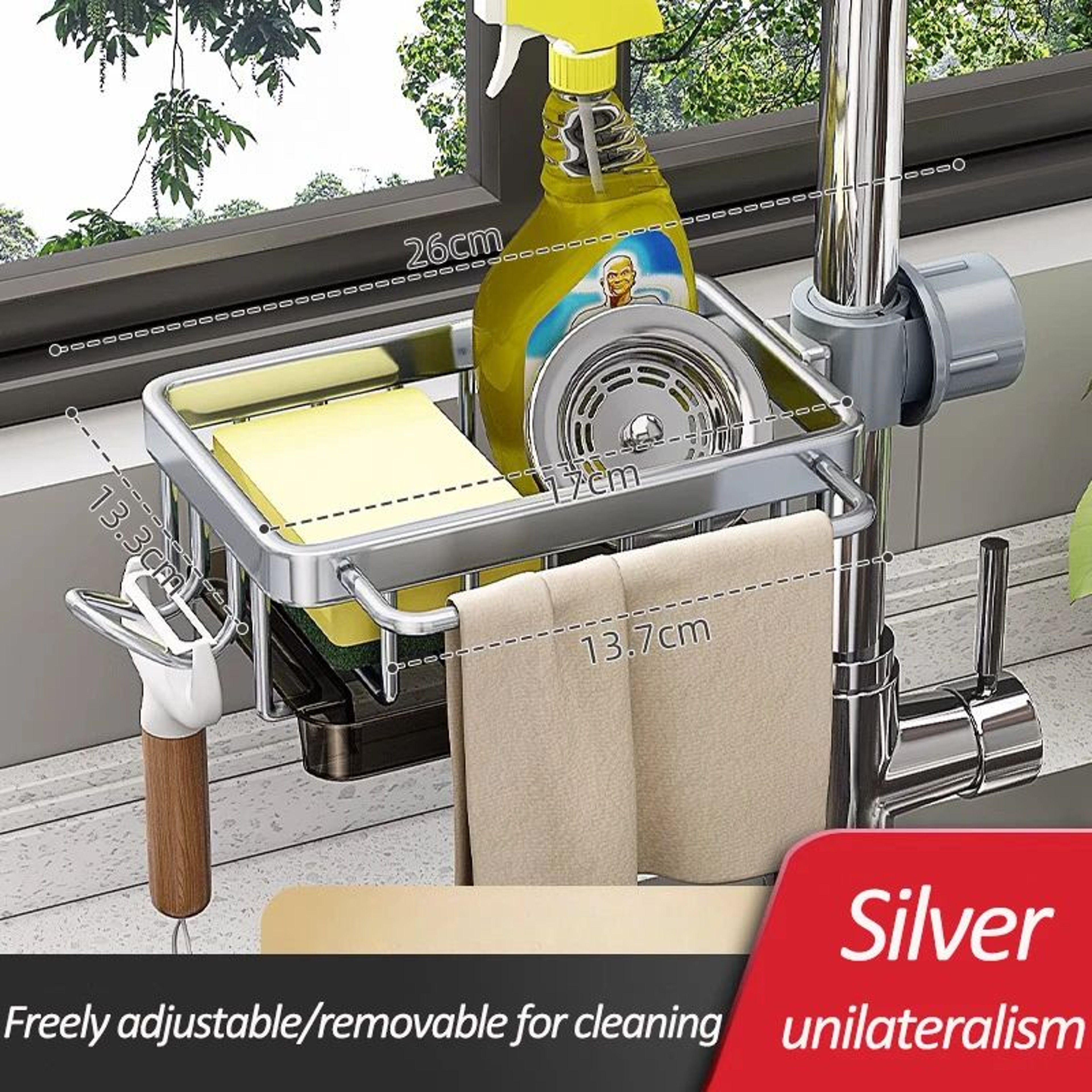 Kitchen Sink Faucet Storage Rack With Drain Basket Organizer 6