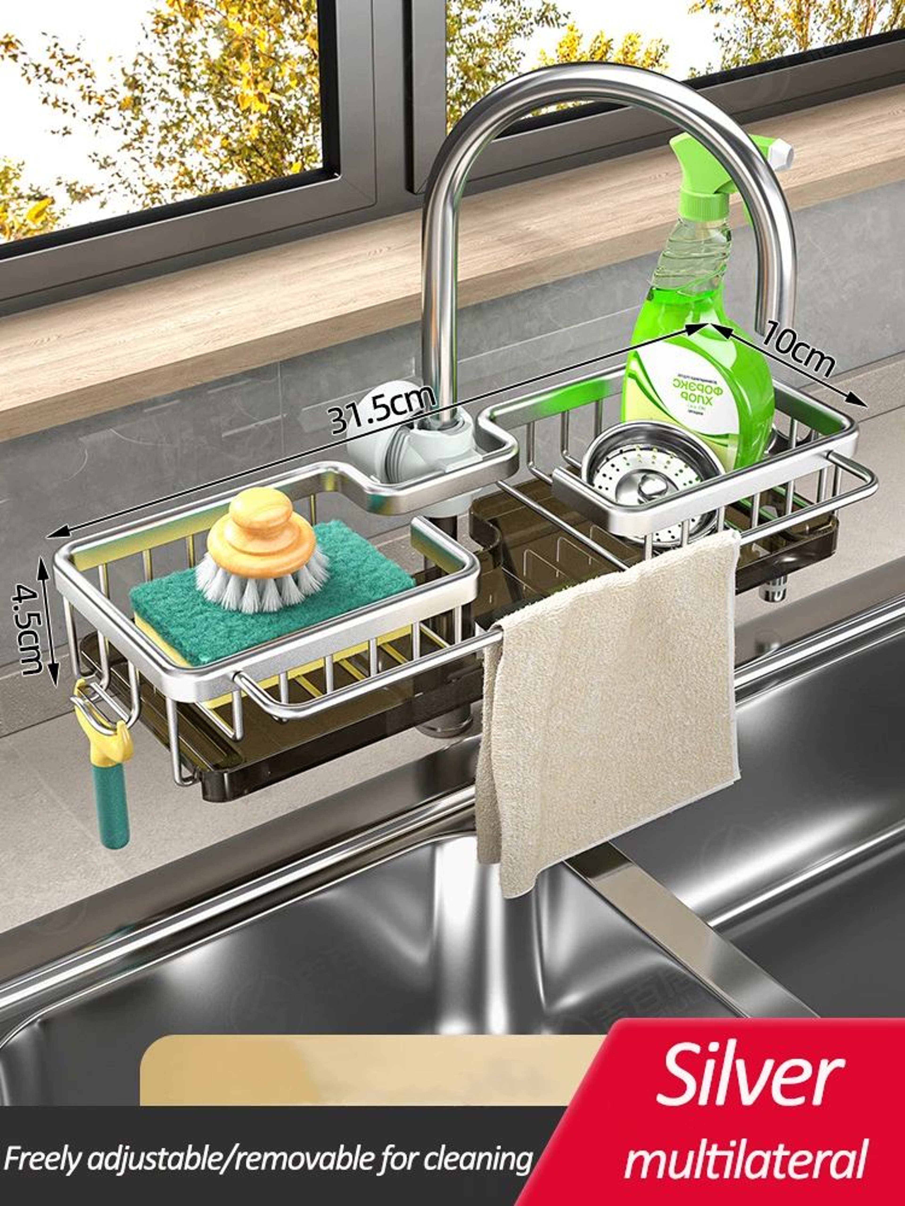 Kitchen Sink Faucet Storage Rack With Drain Basket Organizer 10