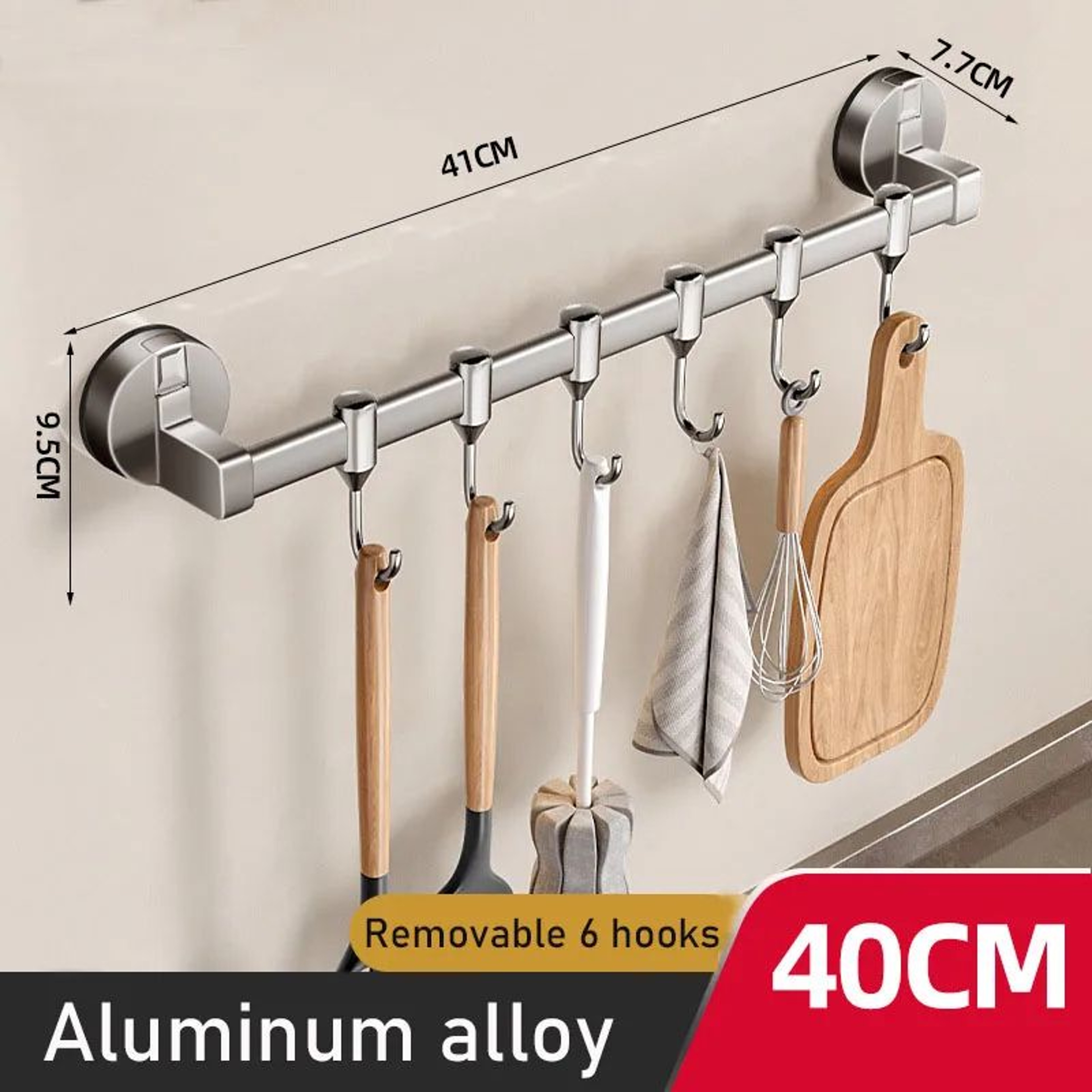 No Drill Kitchen Suction Cup Utensil Rack With Hooks 7