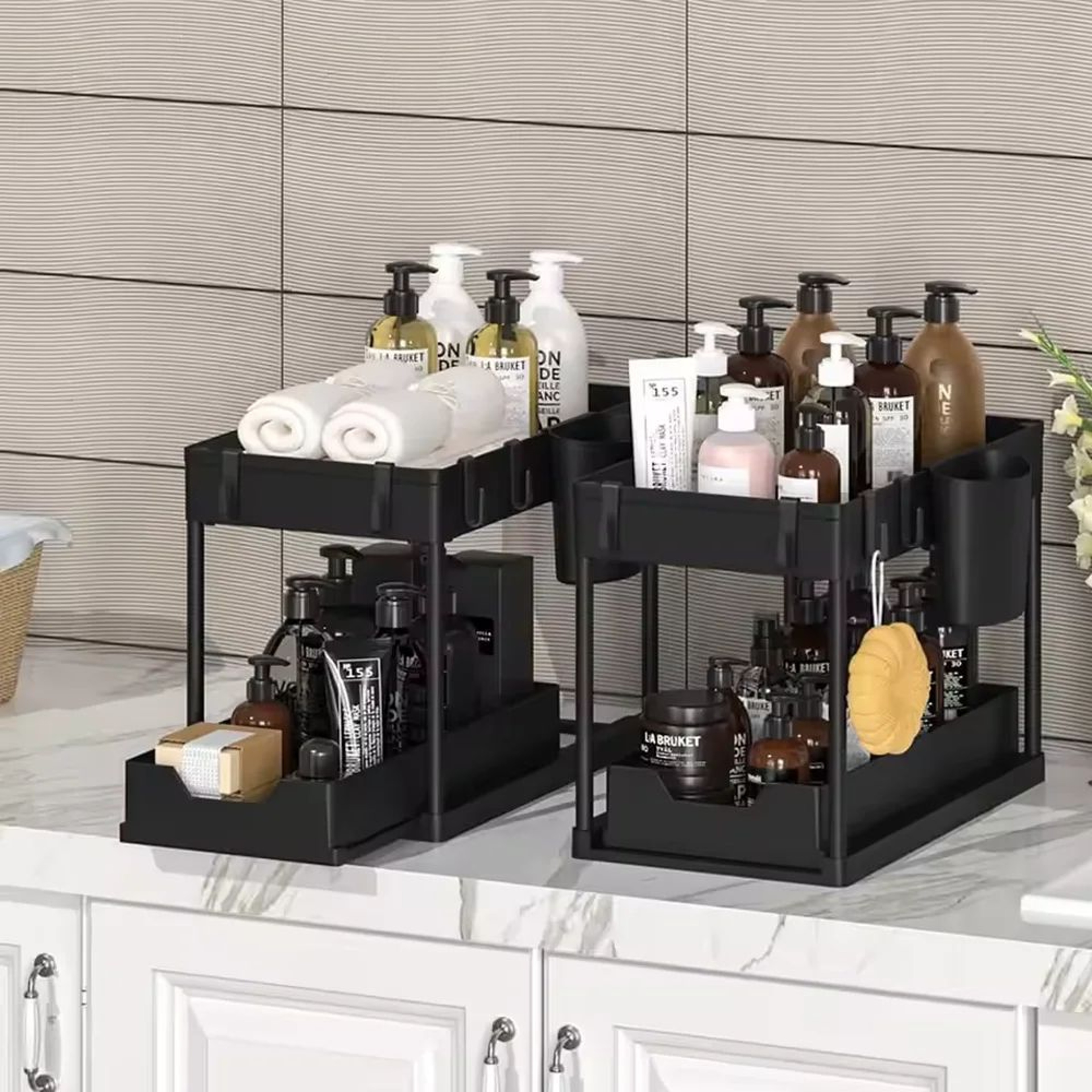 2 Tier Under Sink Organizer With Sliding Storage Drawers 3