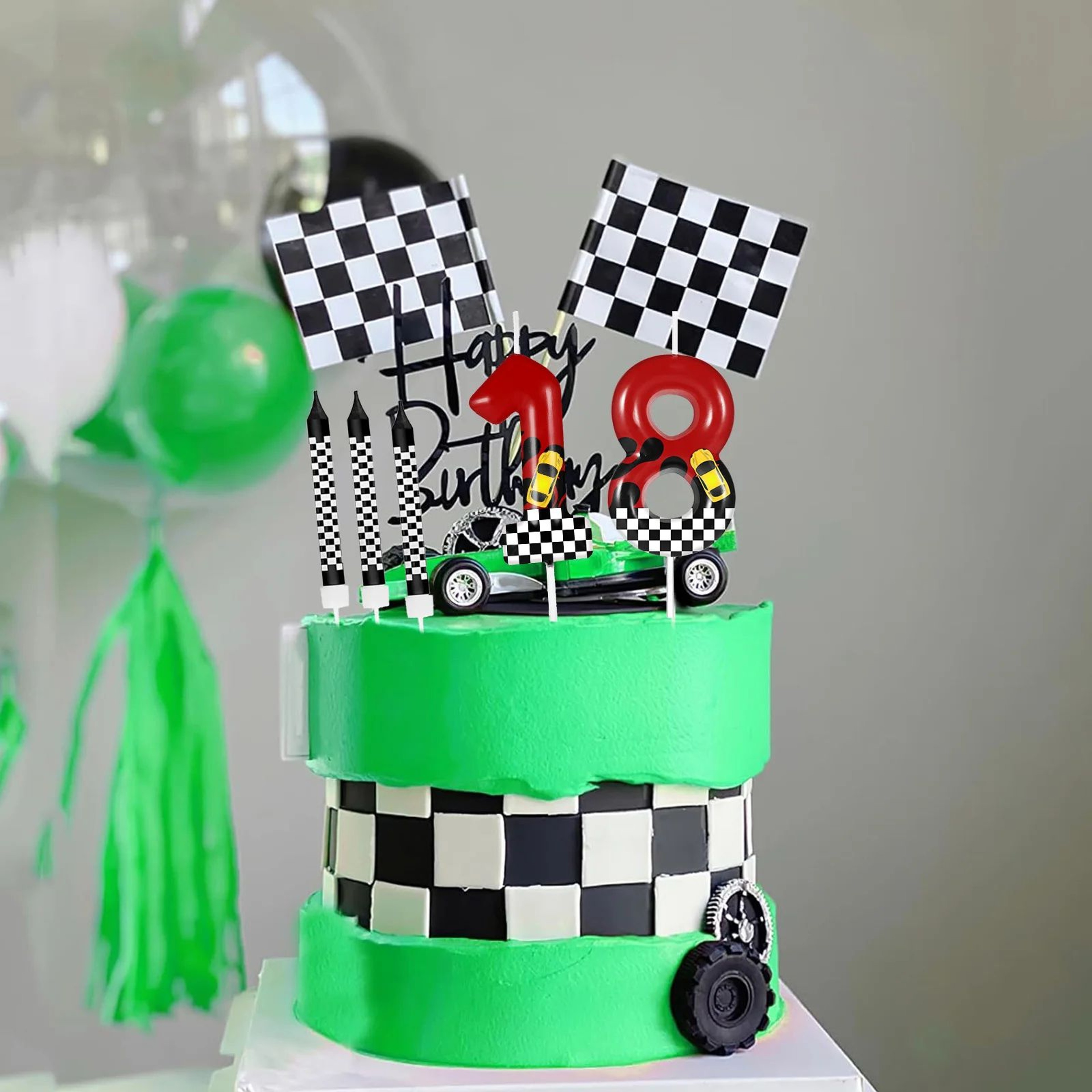 Racing Car Number Birthday Cake Candles And Cake Topper Set 3