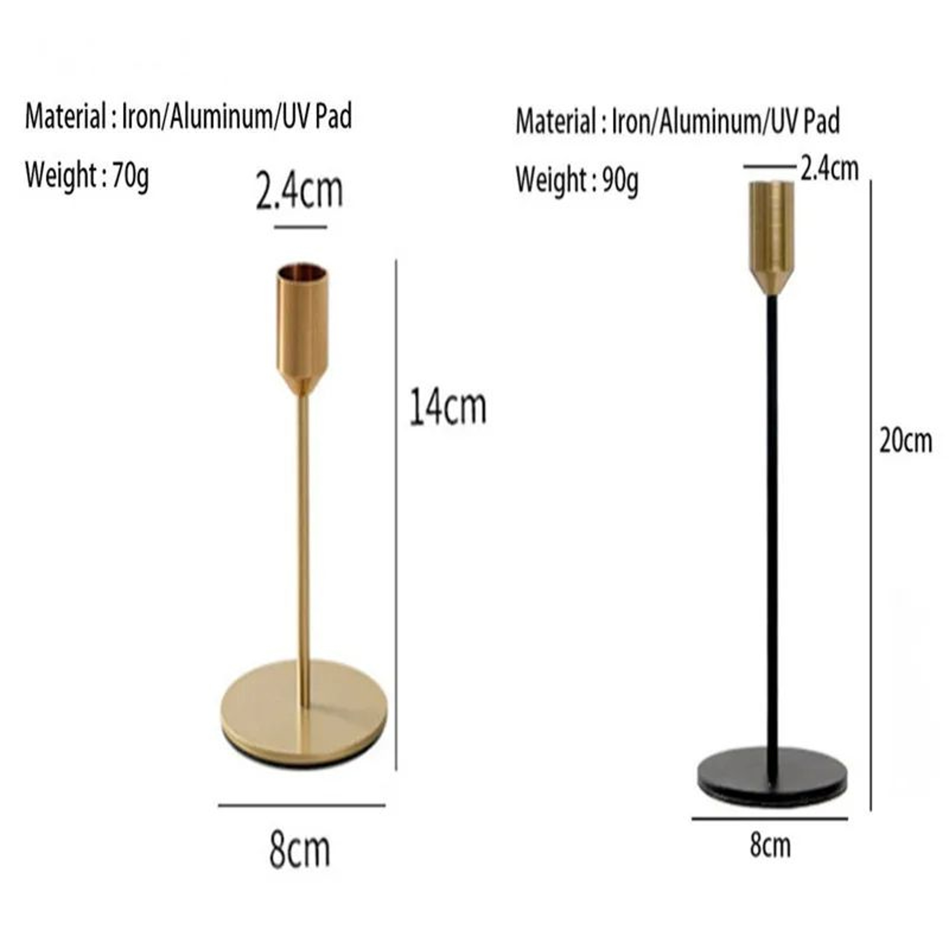 2 Piece Gold Metal Candle Holder Set For Home Decor 8