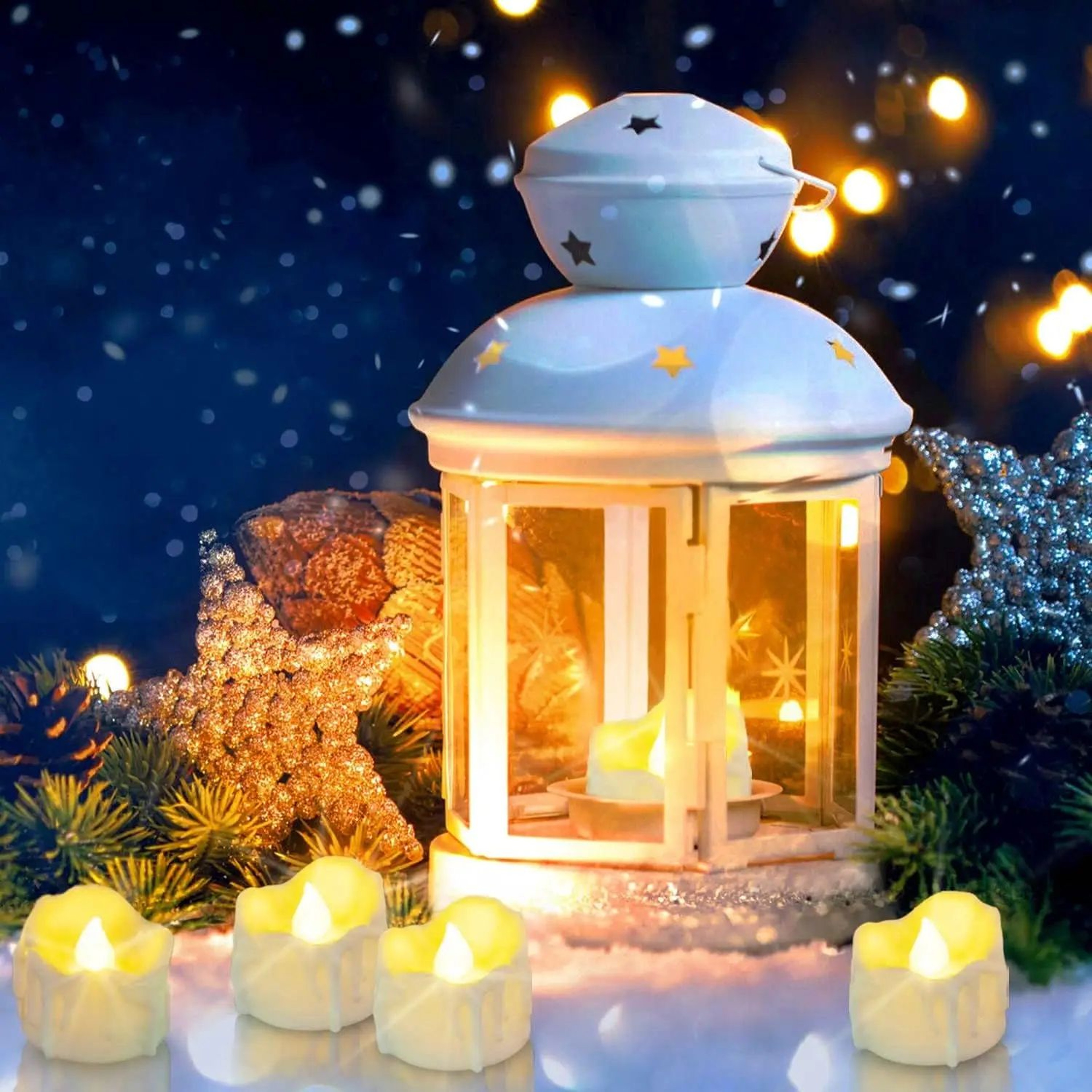 Flameless LED Tea Light Candles Realistic Flickering Wax Effect Set 4