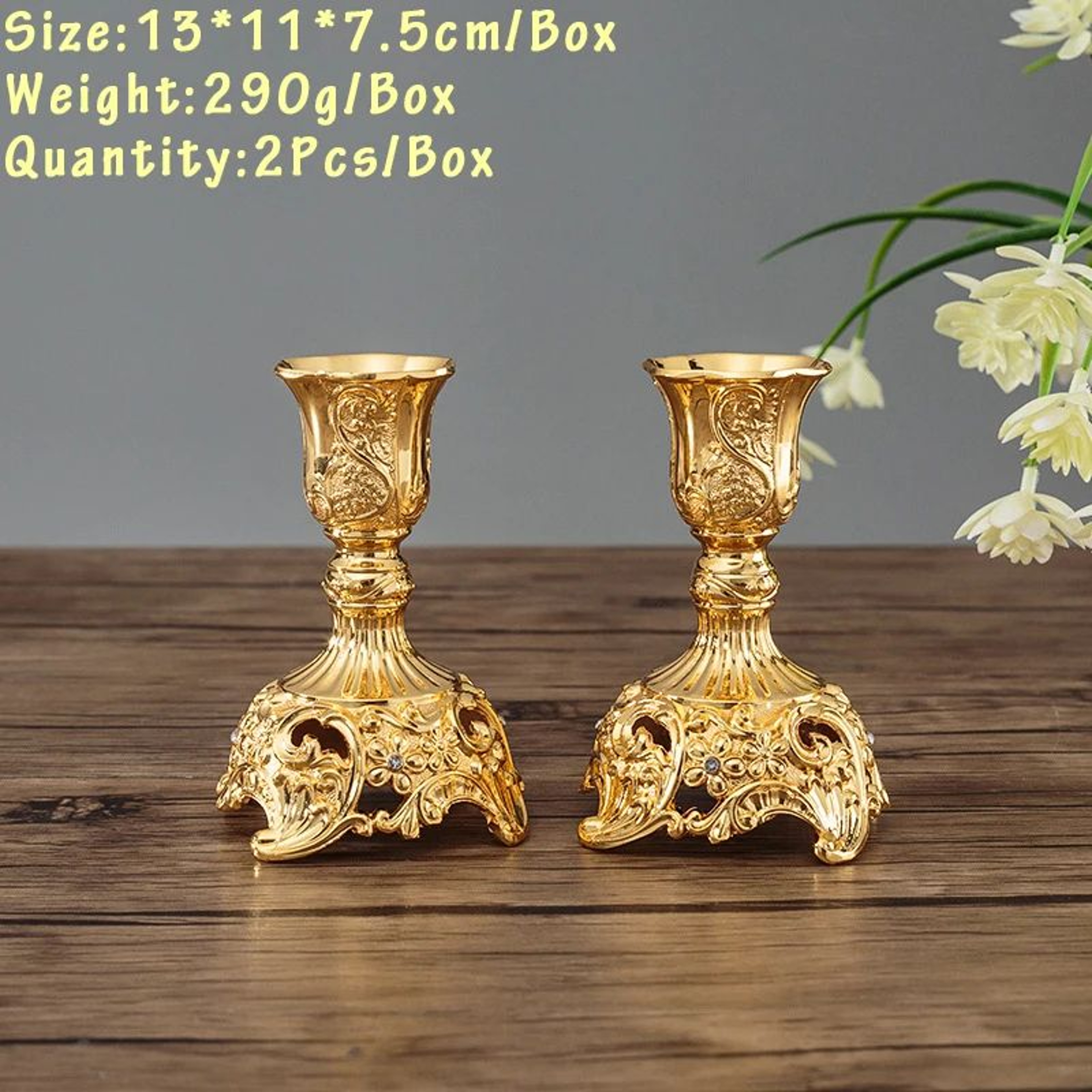 European Metal Candlestick Holders Set Of 2 Gold And Silver 15