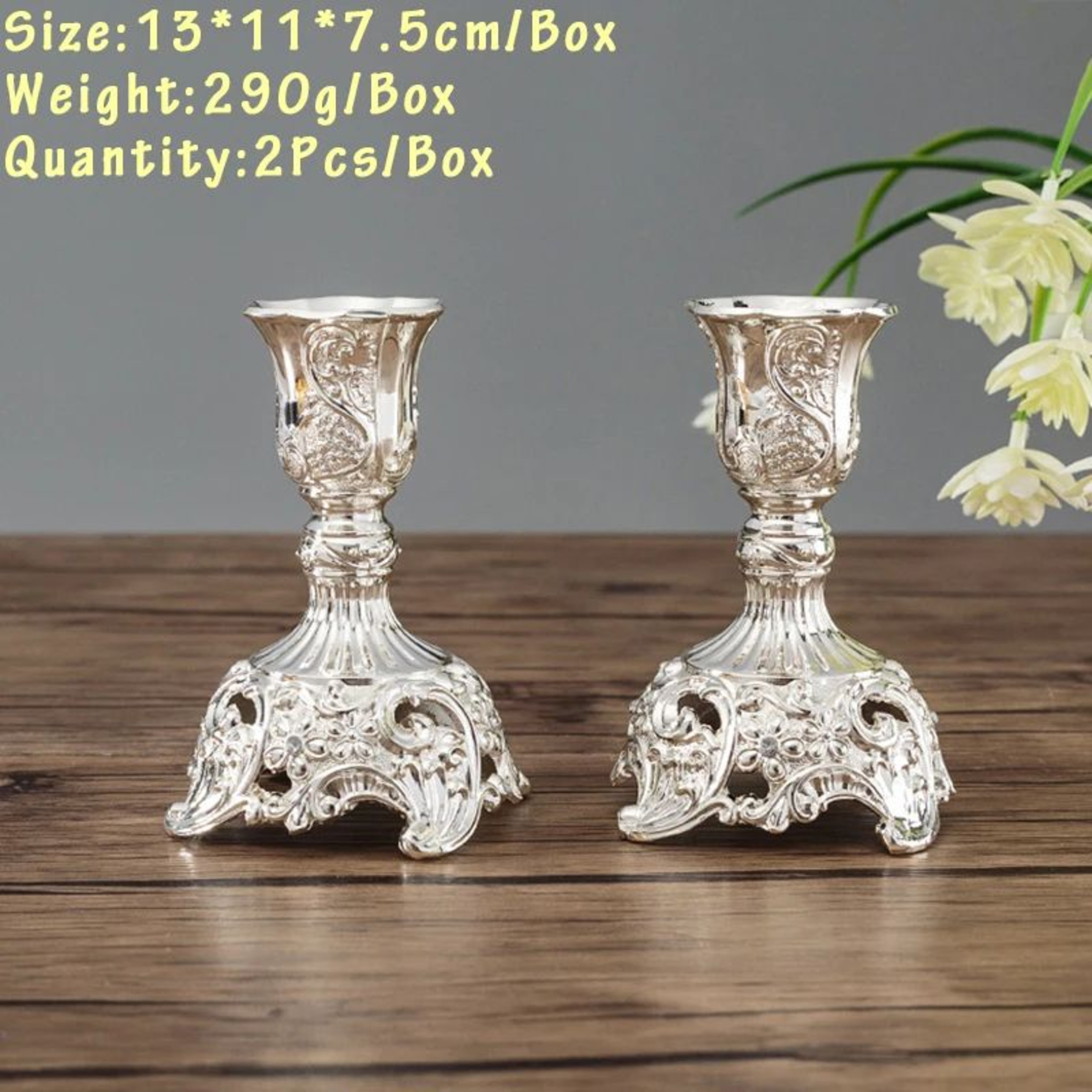 European Metal Candlestick Holders Set Of 2 Gold And Silver 14