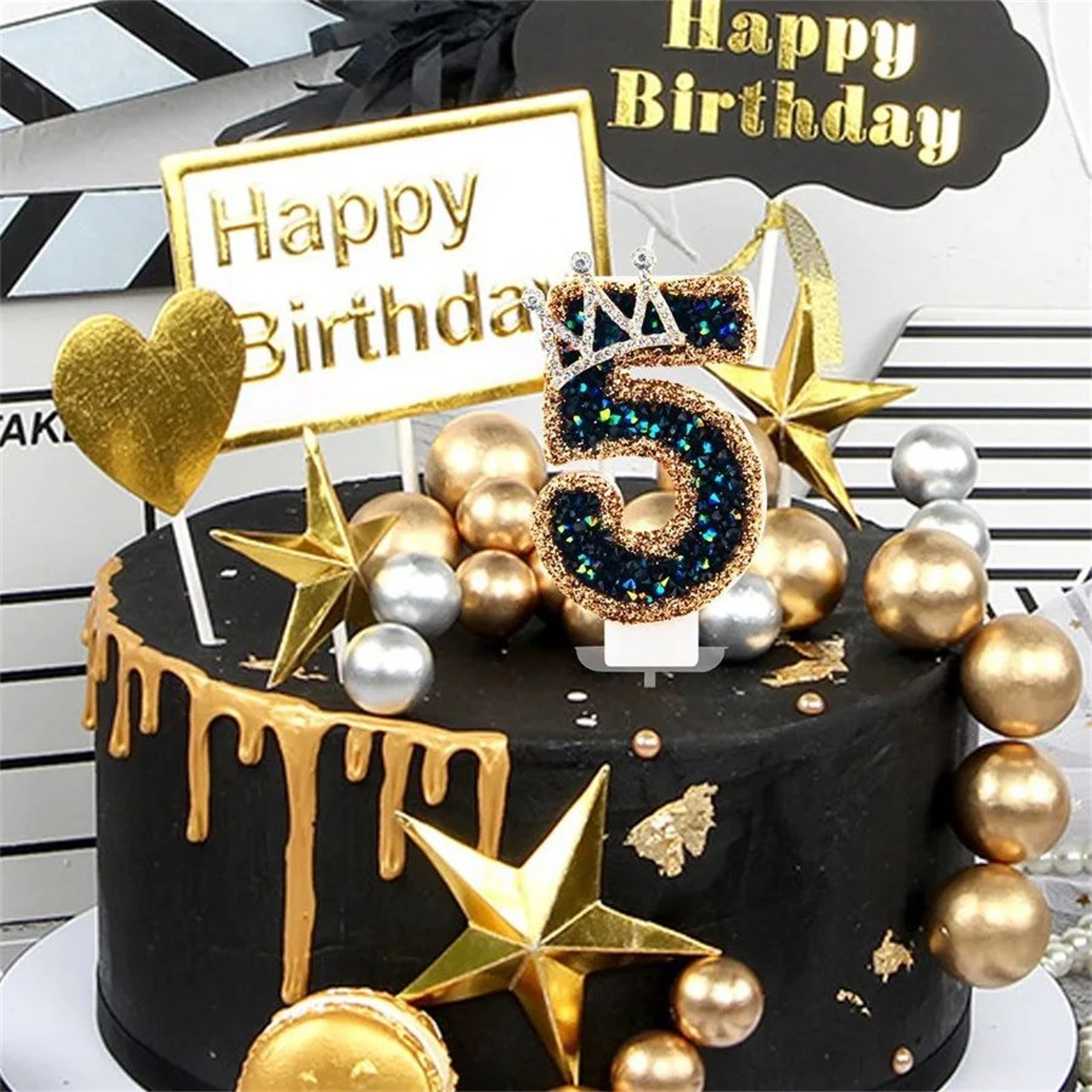 Luxury Rhinestone Crown Number Birthday Candle Cake Topper 2