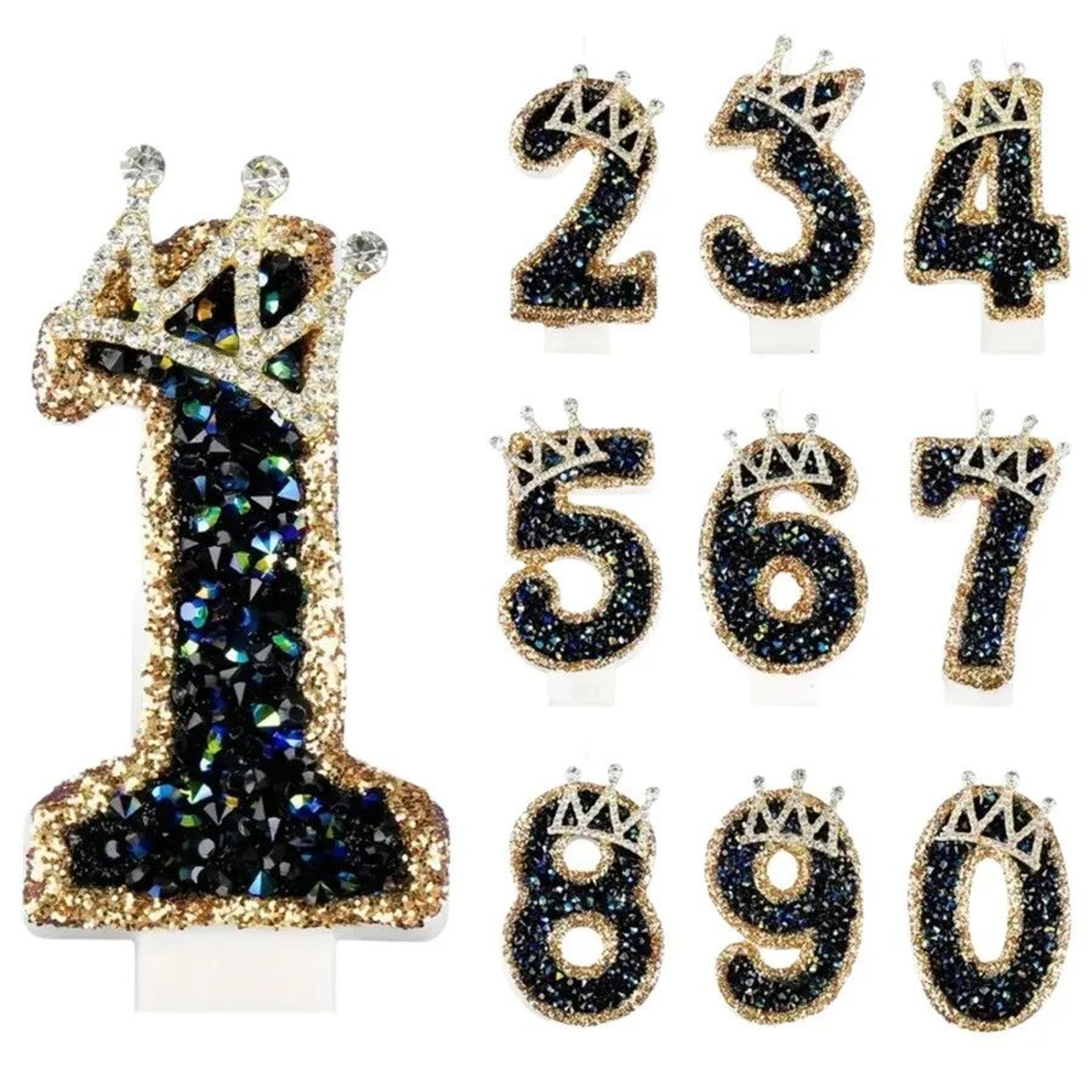 Luxury Rhinestone Crown Number Birthday Candle Cake Topper 4