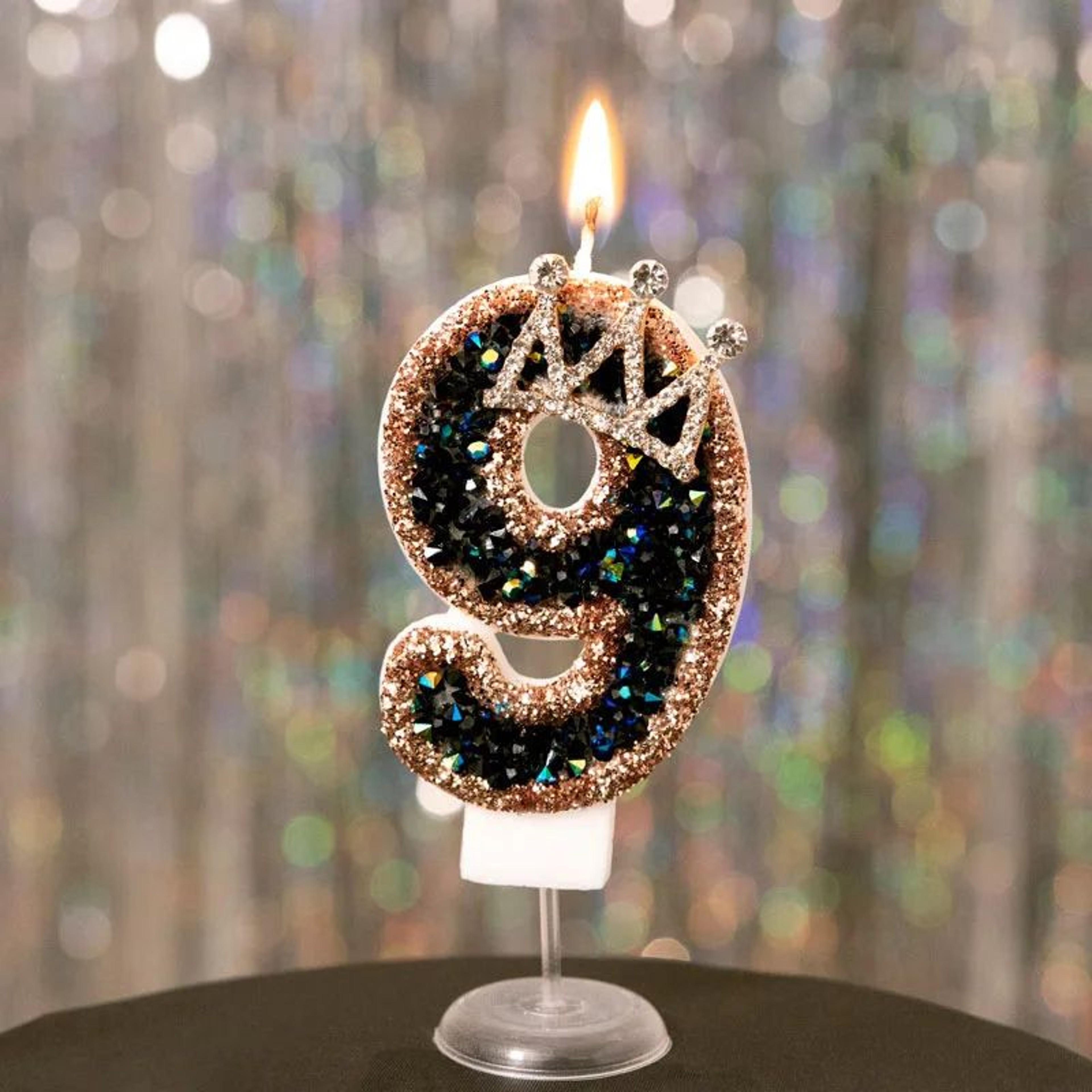 Luxury Rhinestone Crown Number Birthday Candle Cake Topper 14