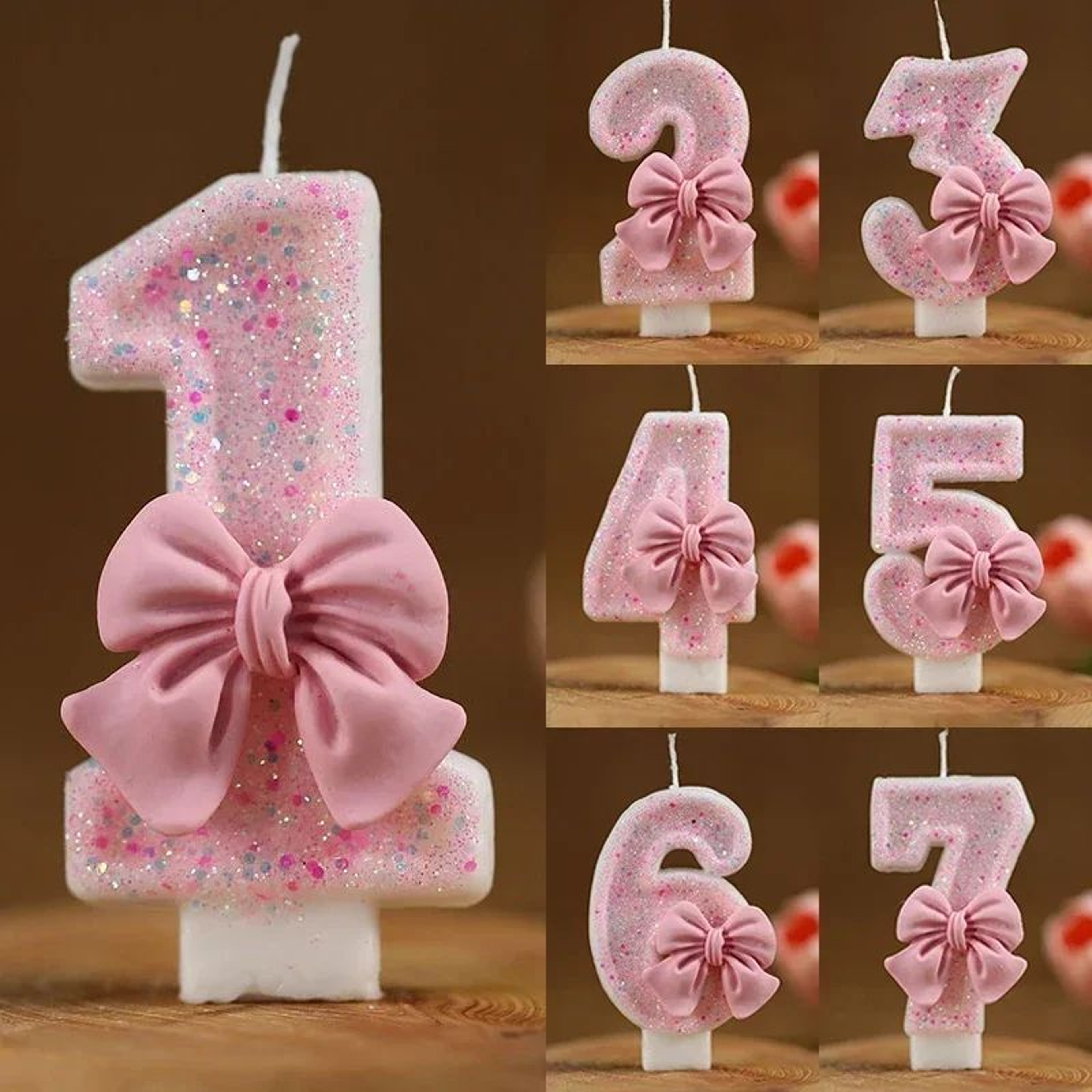 Pink Glitter 3D Number Birthday Candle Cake Topper 0
