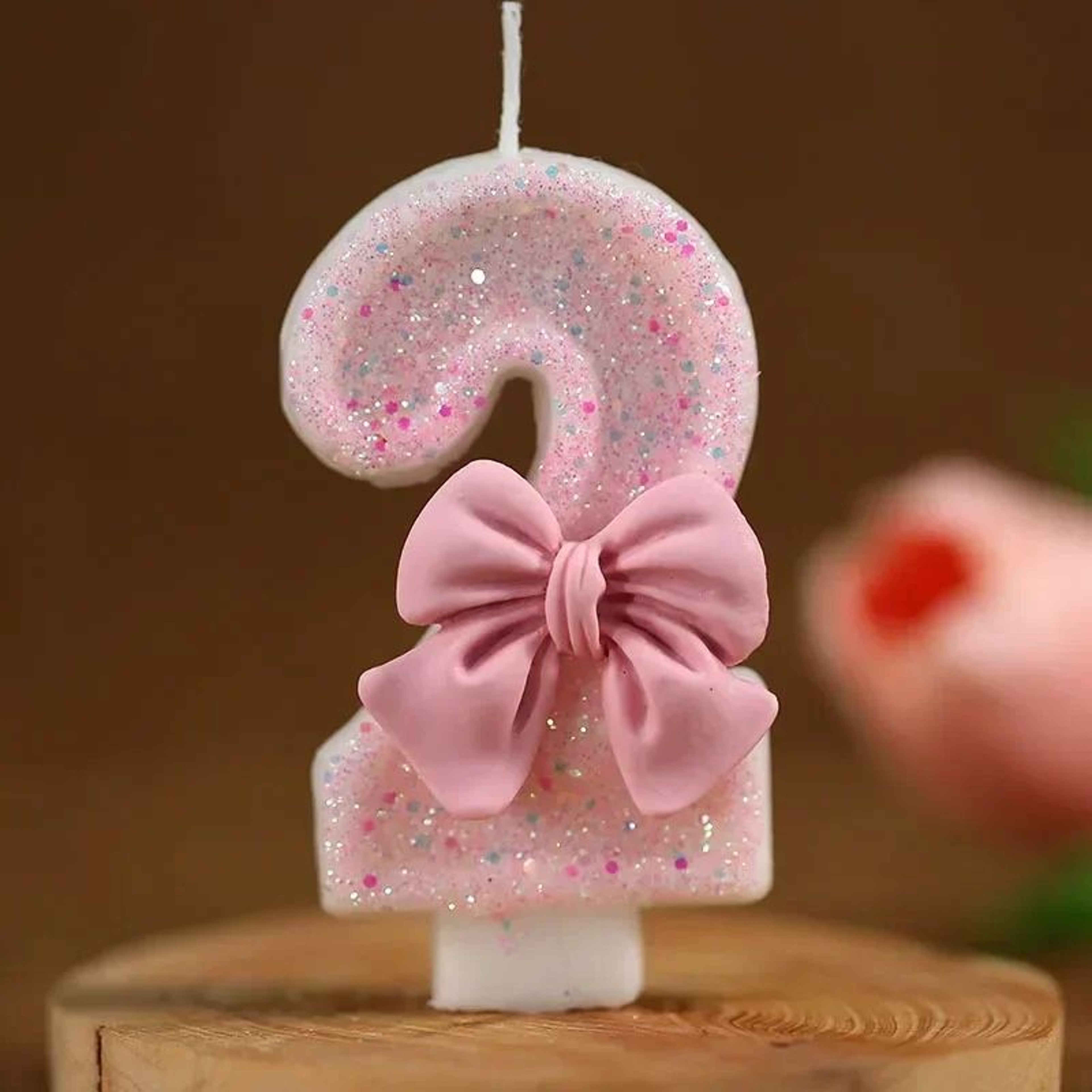 Pink Glitter 3D Number Birthday Candle Cake Topper 3