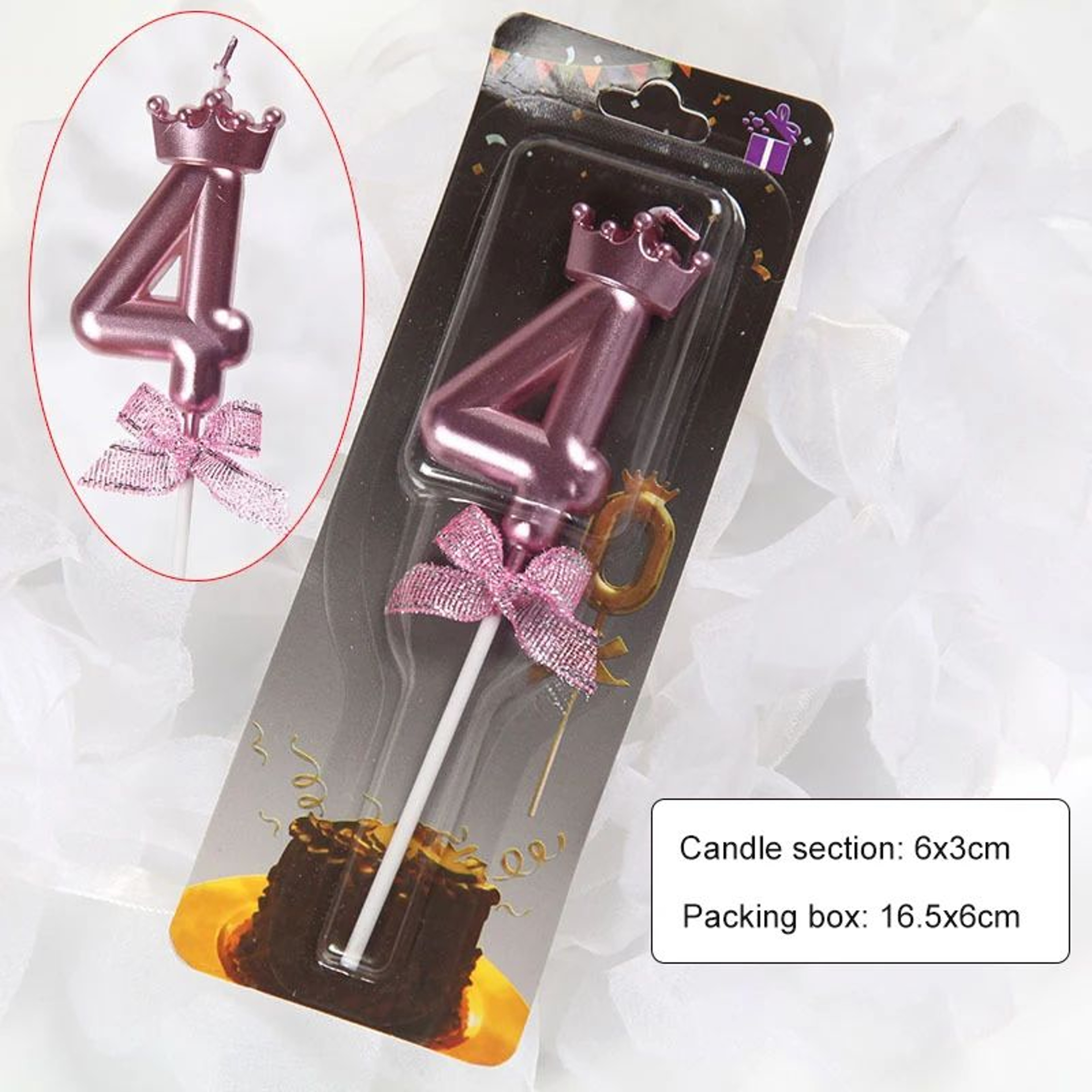 Rose Gold Crown Bow Number Birthday Candle 0 To 9 10