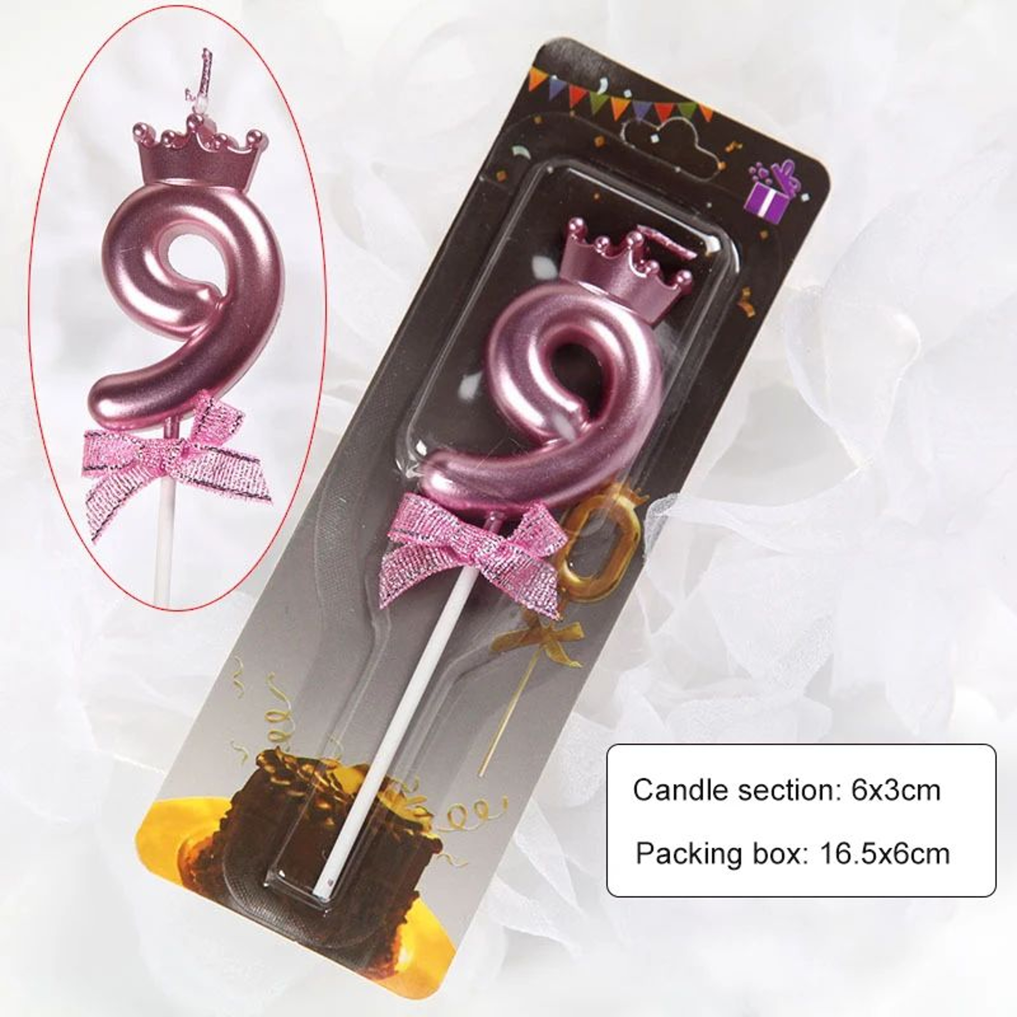 Rose Gold Crown Bow Number Birthday Candle 0 To 9 15