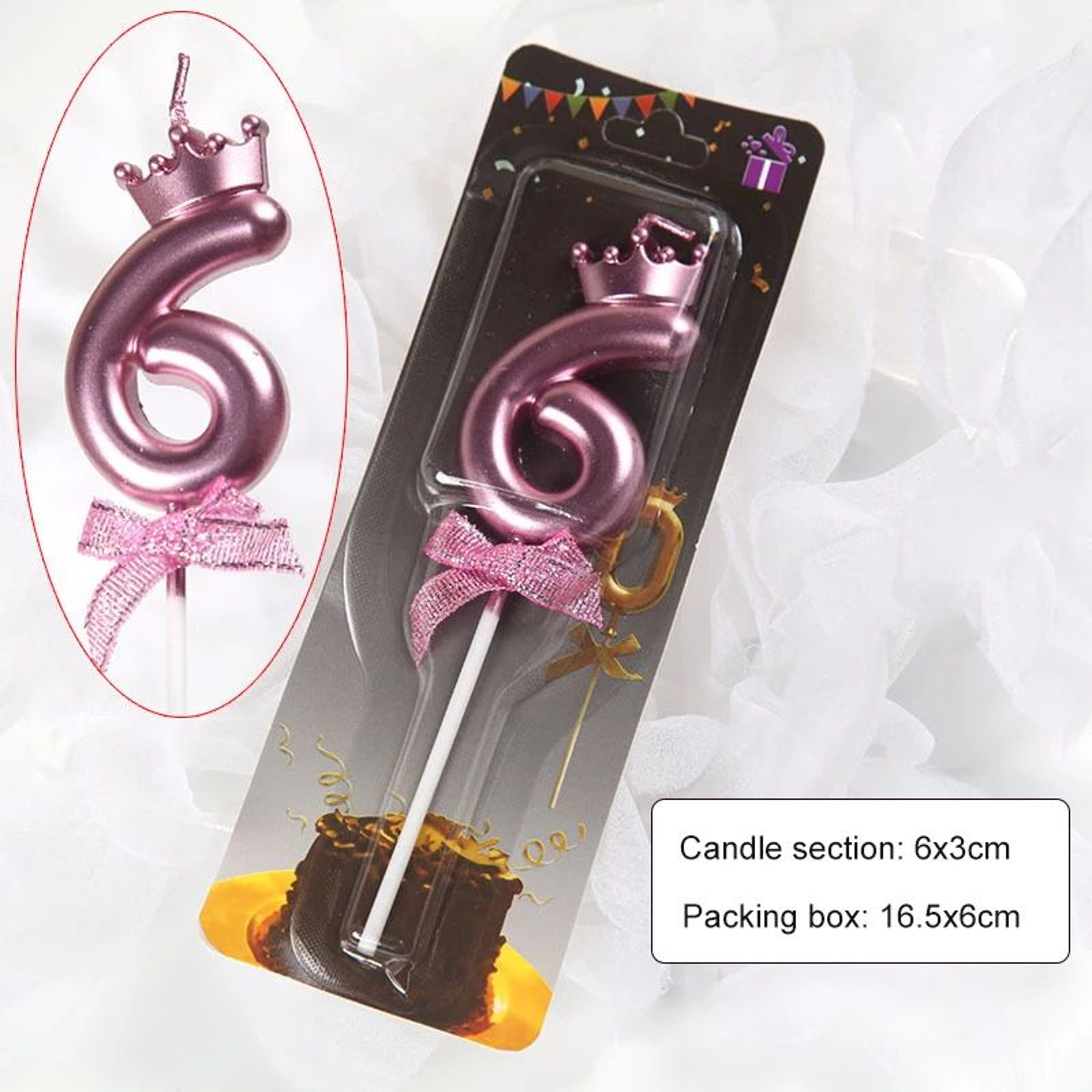 Rose Gold Crown Bow Number Birthday Candle 0 To 9 12