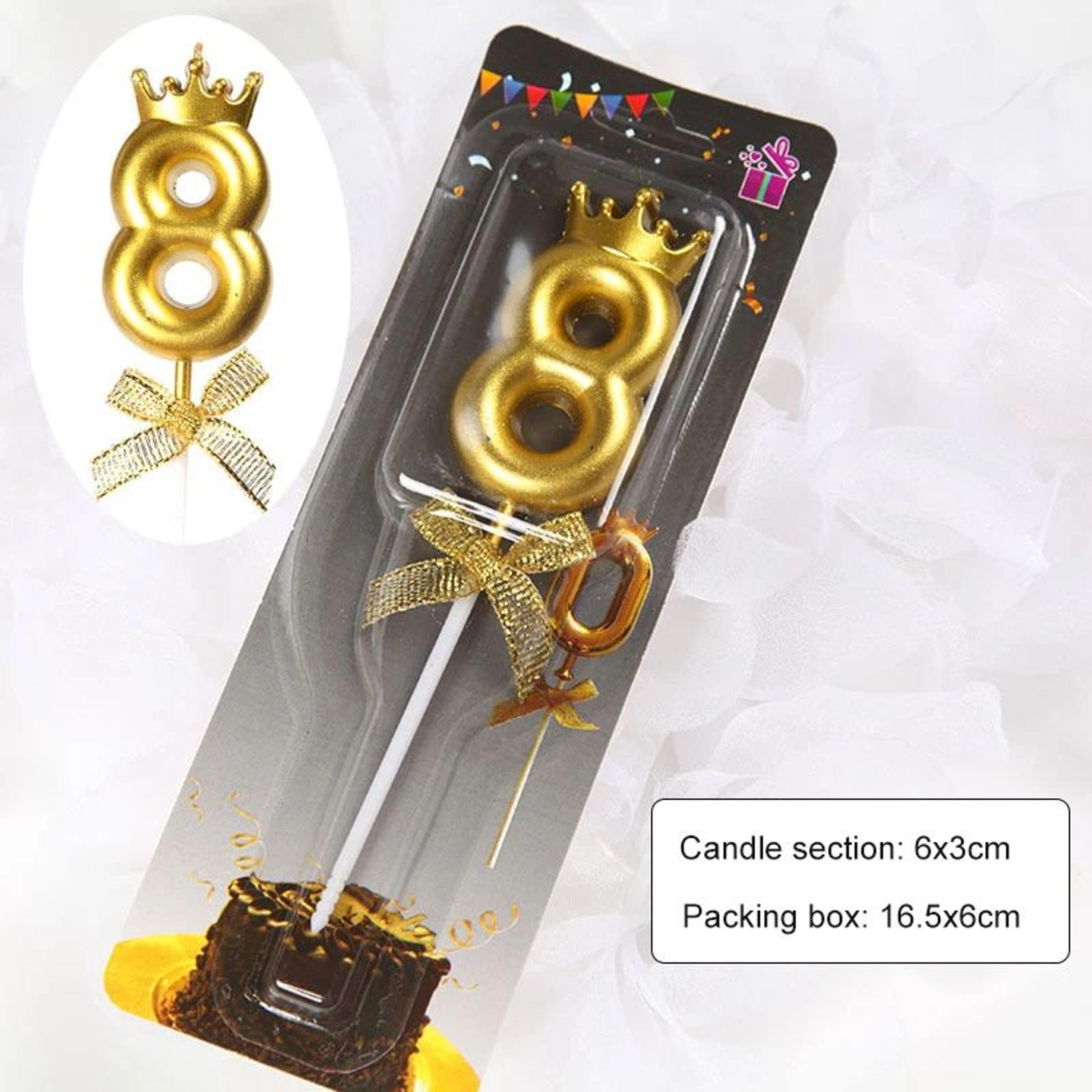 Rose Gold Crown Bow Number Birthday Candle 0 To 9 24