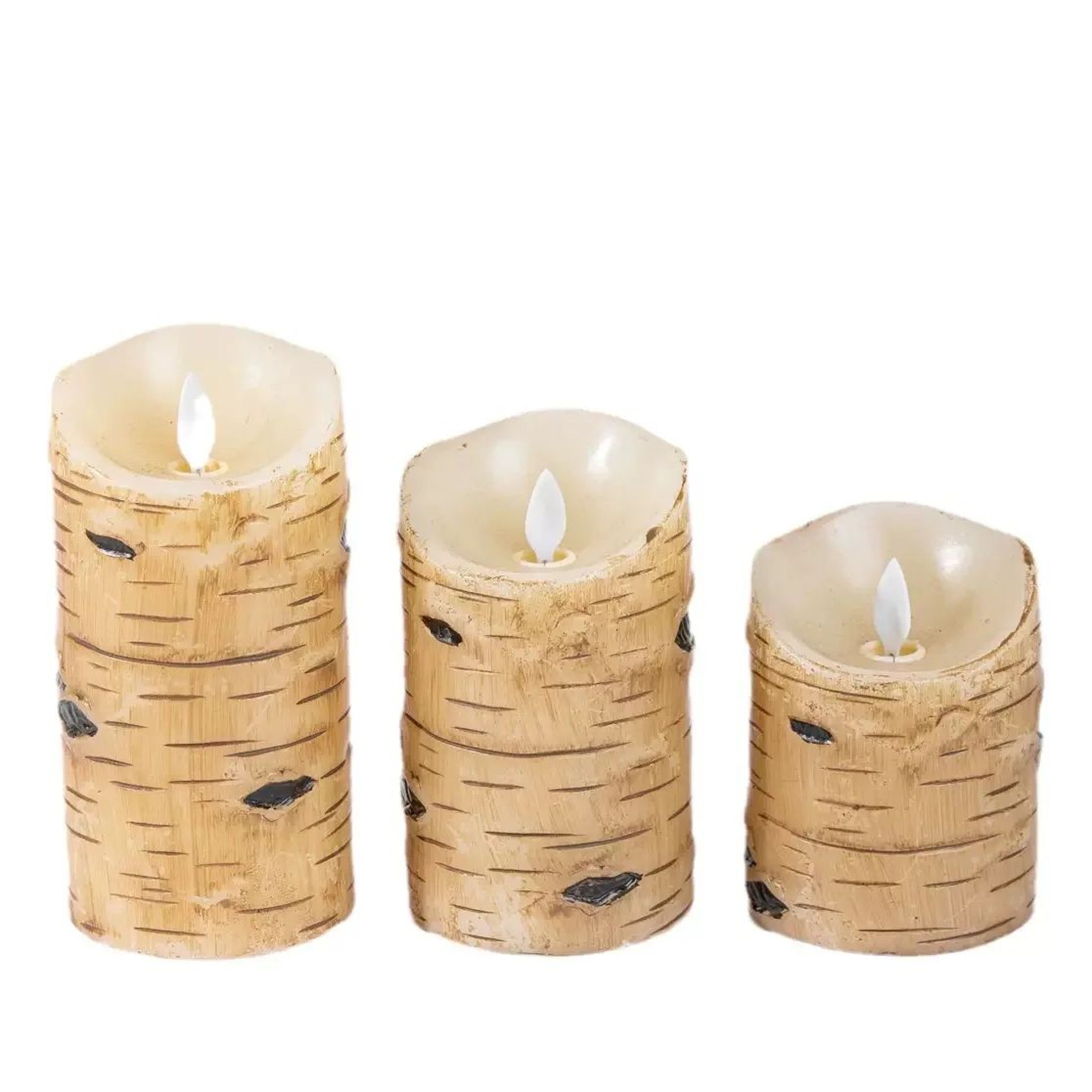 USB Rechargeable Birch Bark Flameless LED Pillar Candle With Remote 1