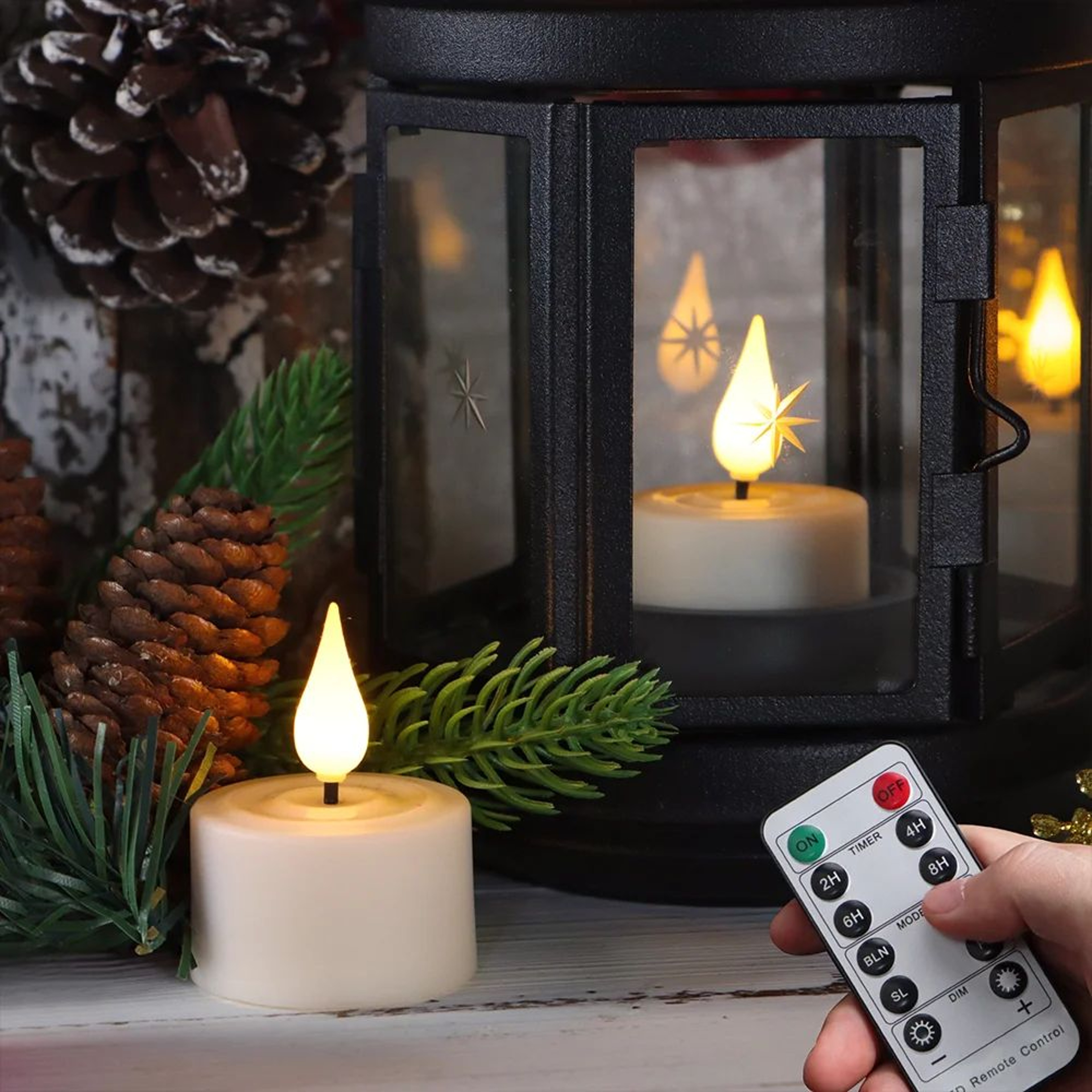 Rechargeable LED Tea Light Candles With Timer And Black Cups Set 3