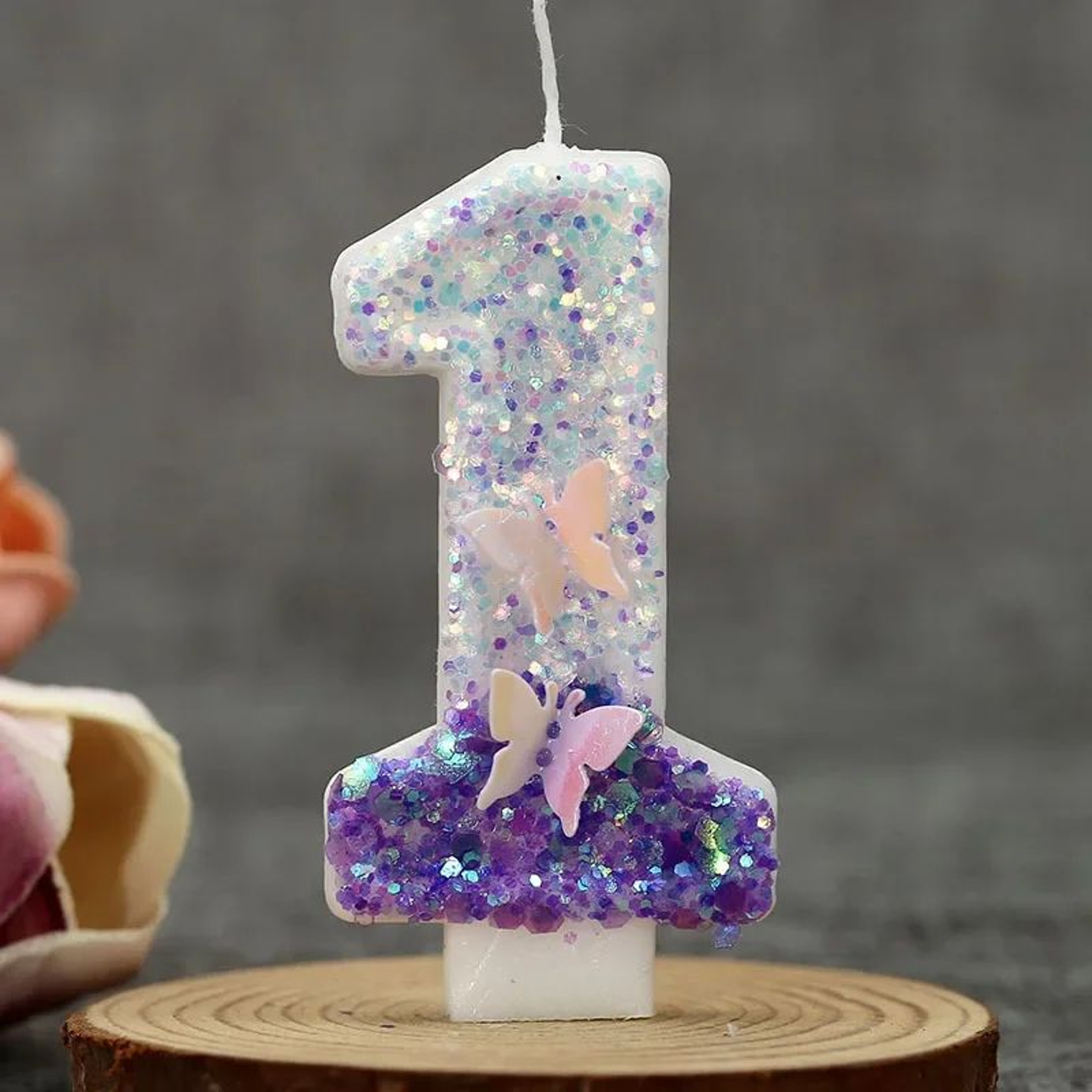 Pink Butterfly Number Birthday Candle Cake Topper 5