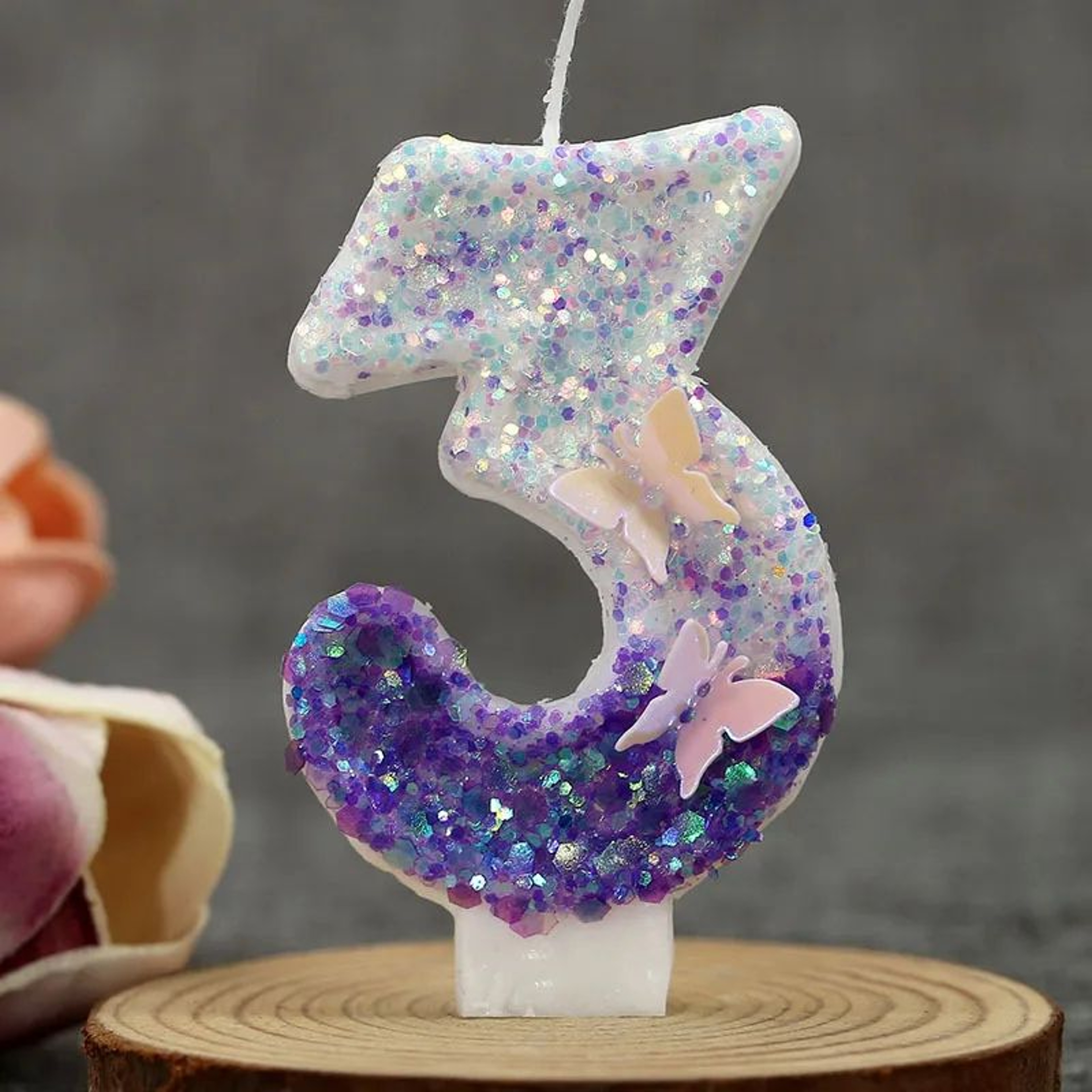 Pink Butterfly Number Birthday Candle Cake Topper 7
