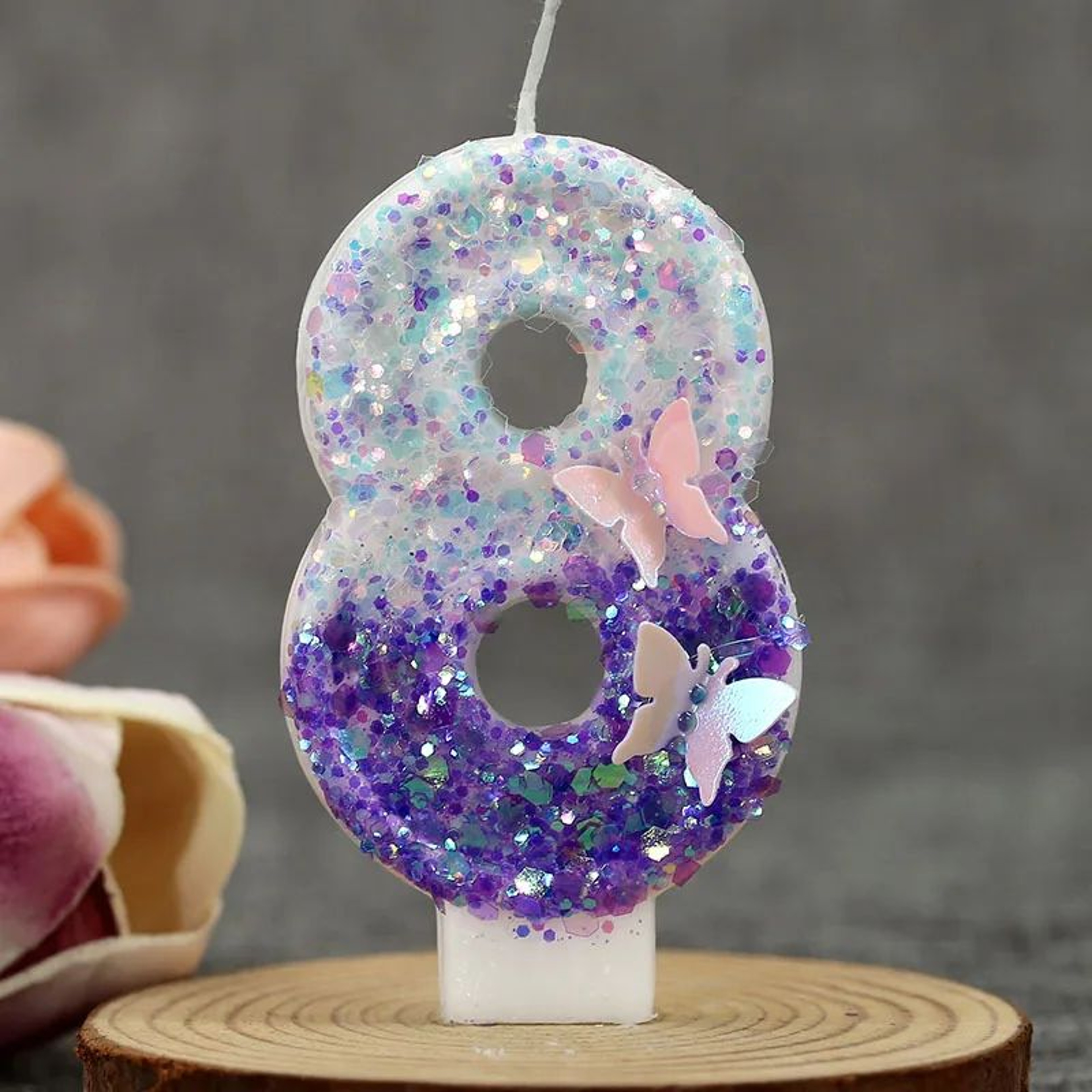 Pink Butterfly Number Birthday Candle Cake Topper 12