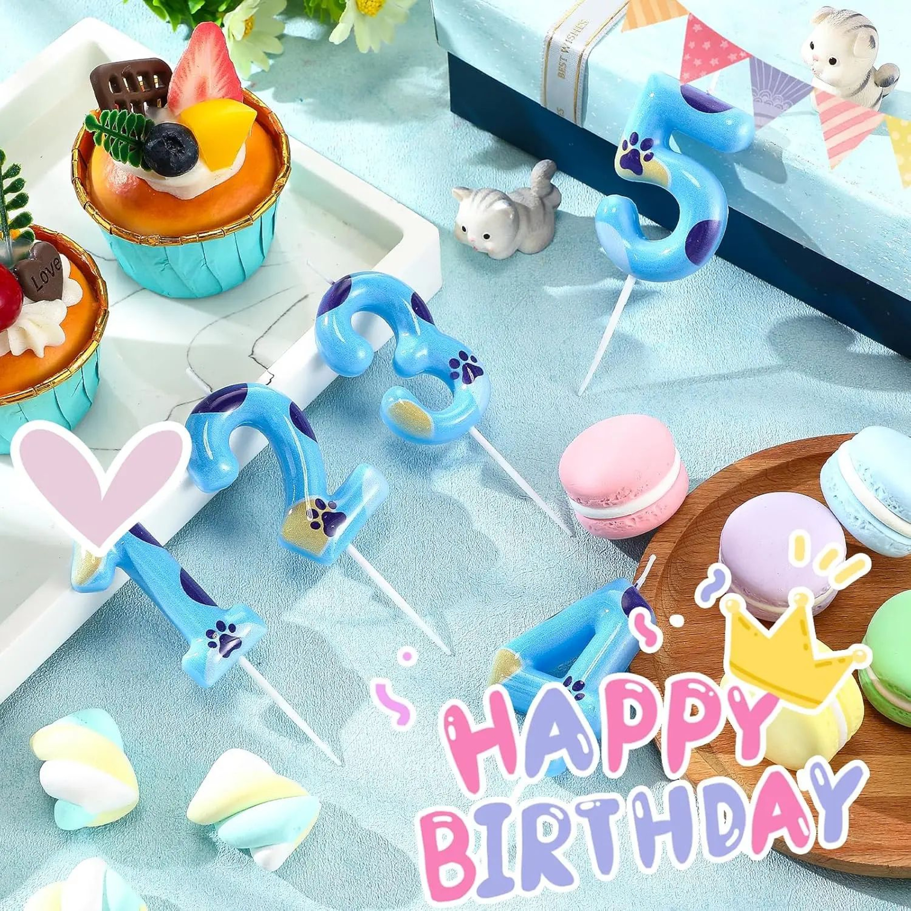 Blue Dog Paw Number Birthday Candle Cake Topper 3