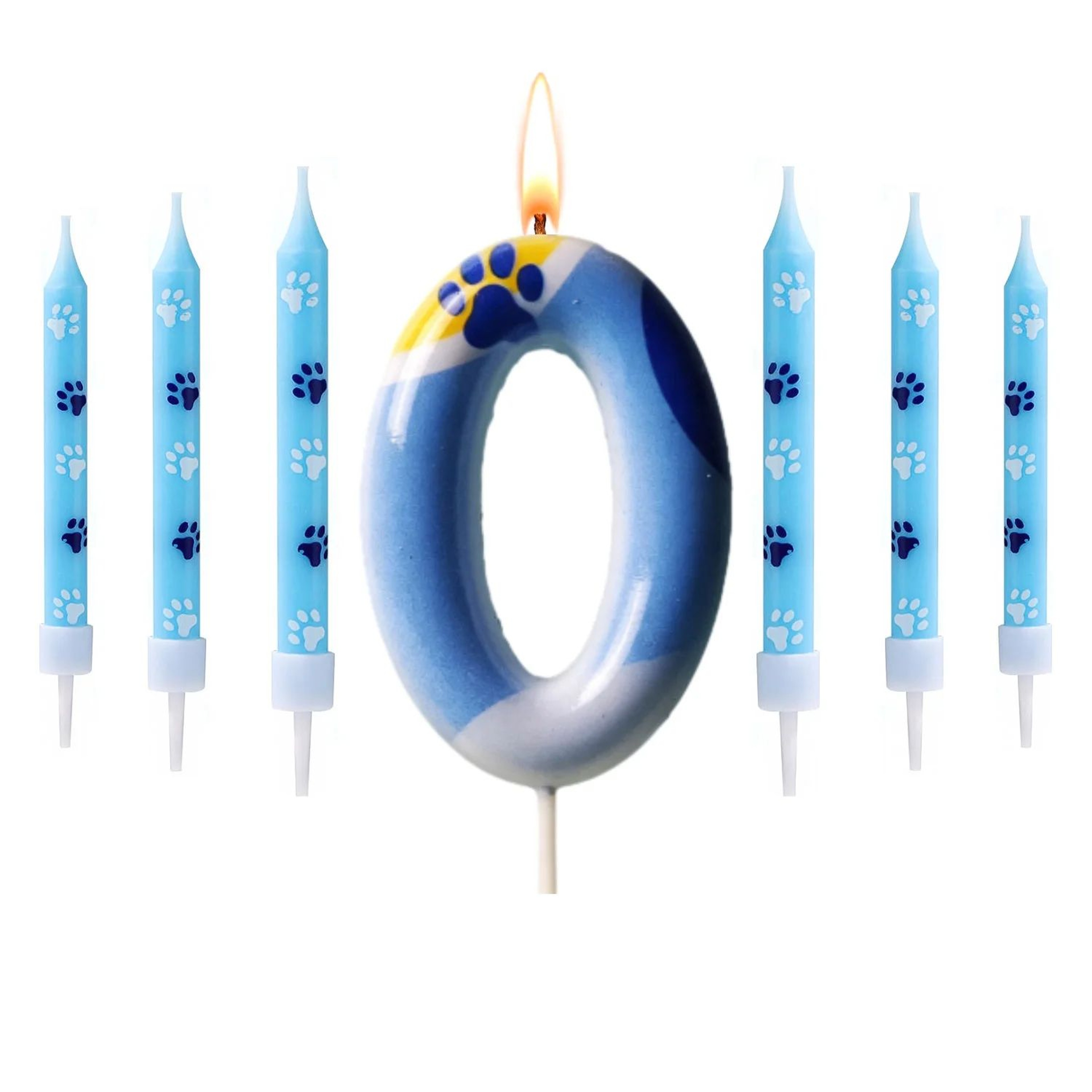 Blue Dog Paw Number Birthday Candle Cake Topper 6