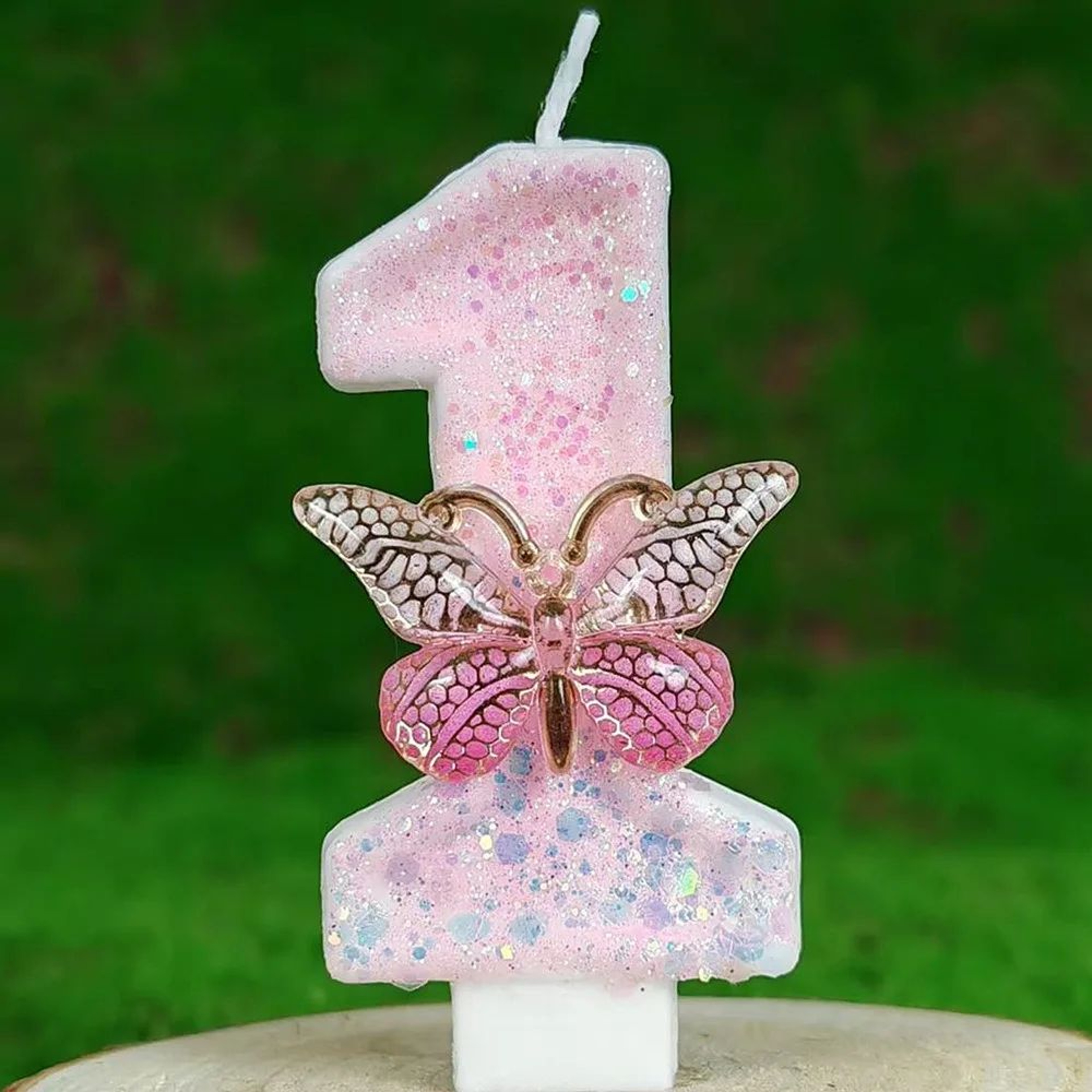 Butterfly Number Birthday Cake Candle Pink And White 4