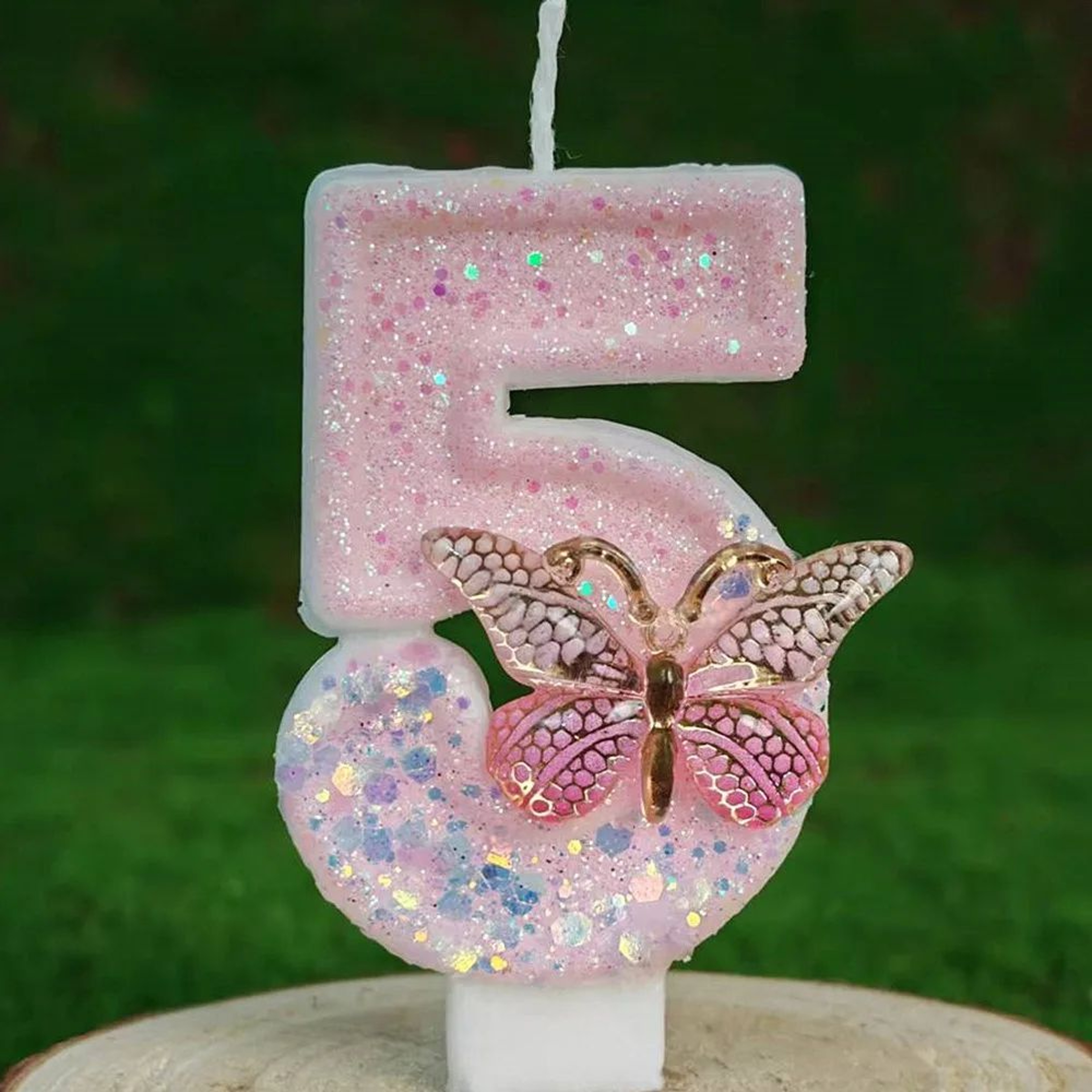 Butterfly Number Birthday Cake Candle Pink And White 8