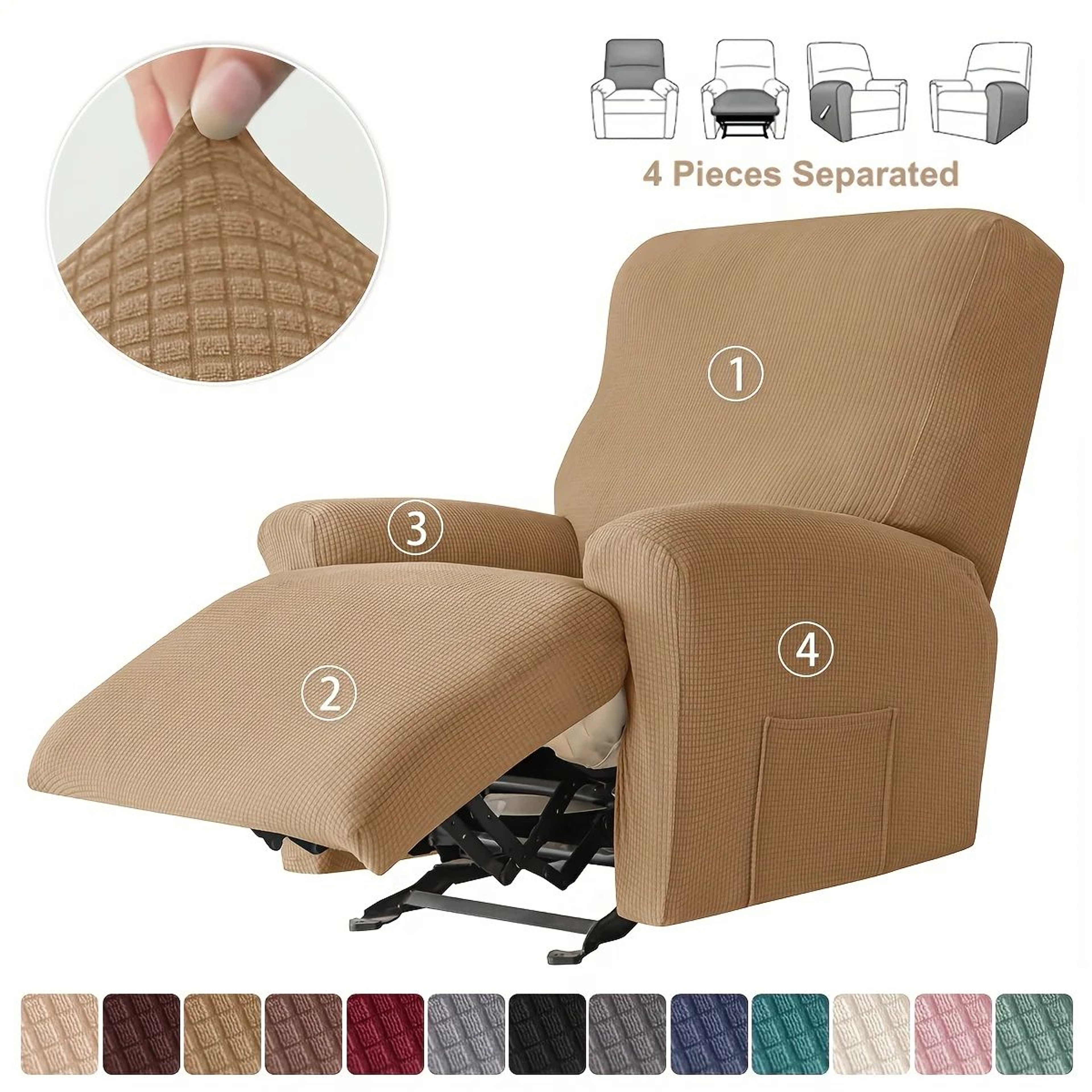 Stretch Spandex Recliner Sofa Cover Four Piece Set 0