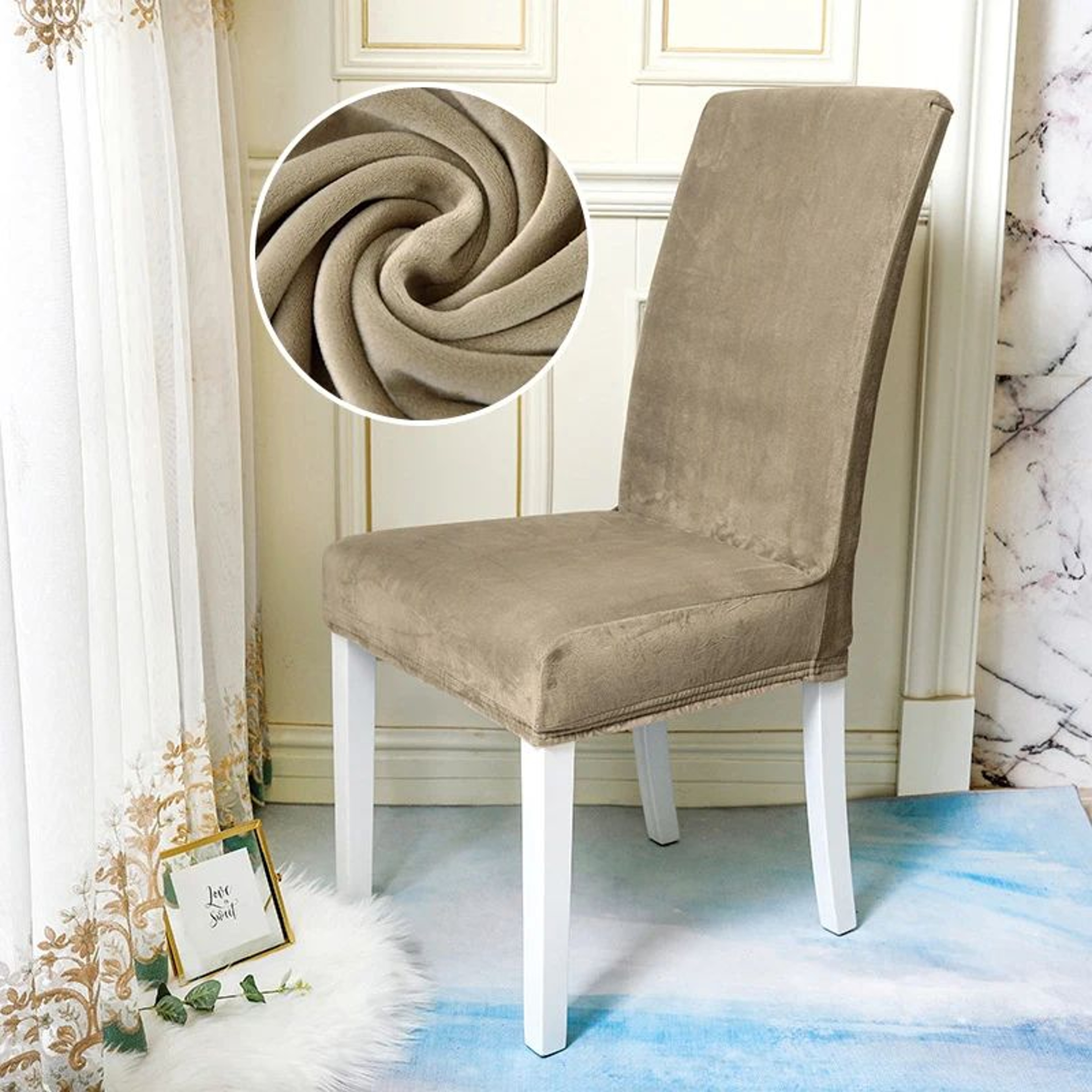 Soft Velvet Plush Stretch Dining Chair Cover 8