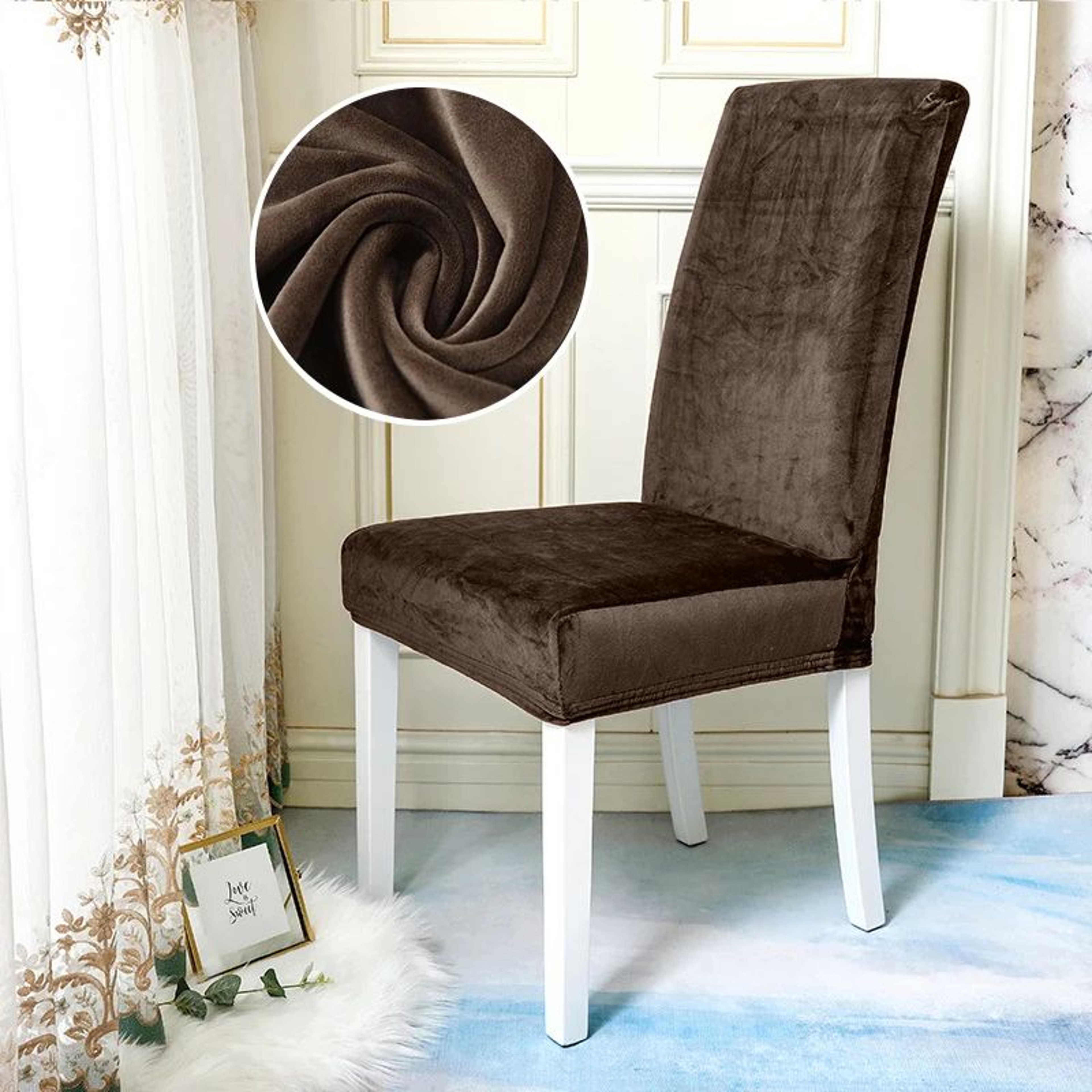 Soft Velvet Plush Stretch Dining Chair Cover 11
