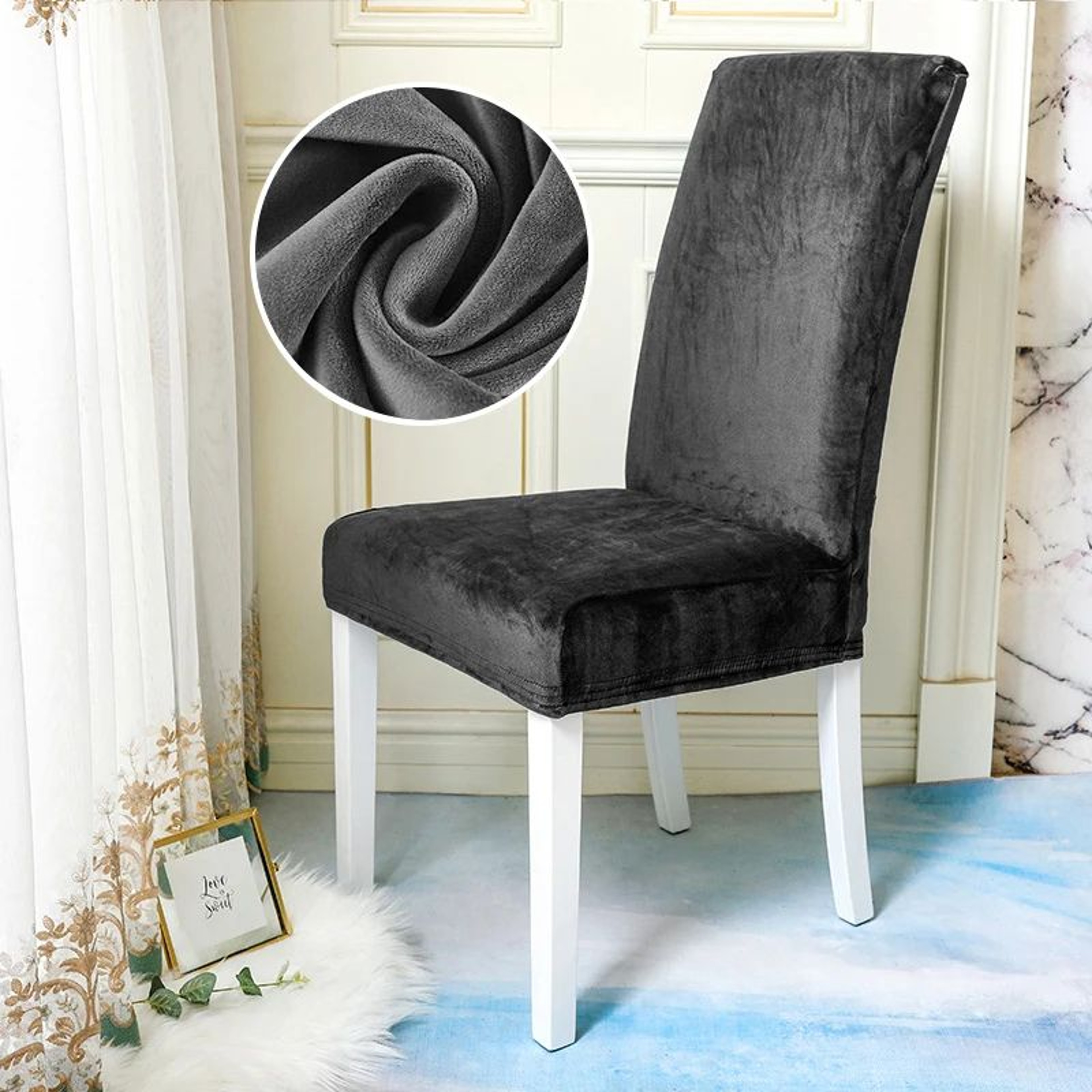Soft Velvet Plush Stretch Dining Chair Cover 13