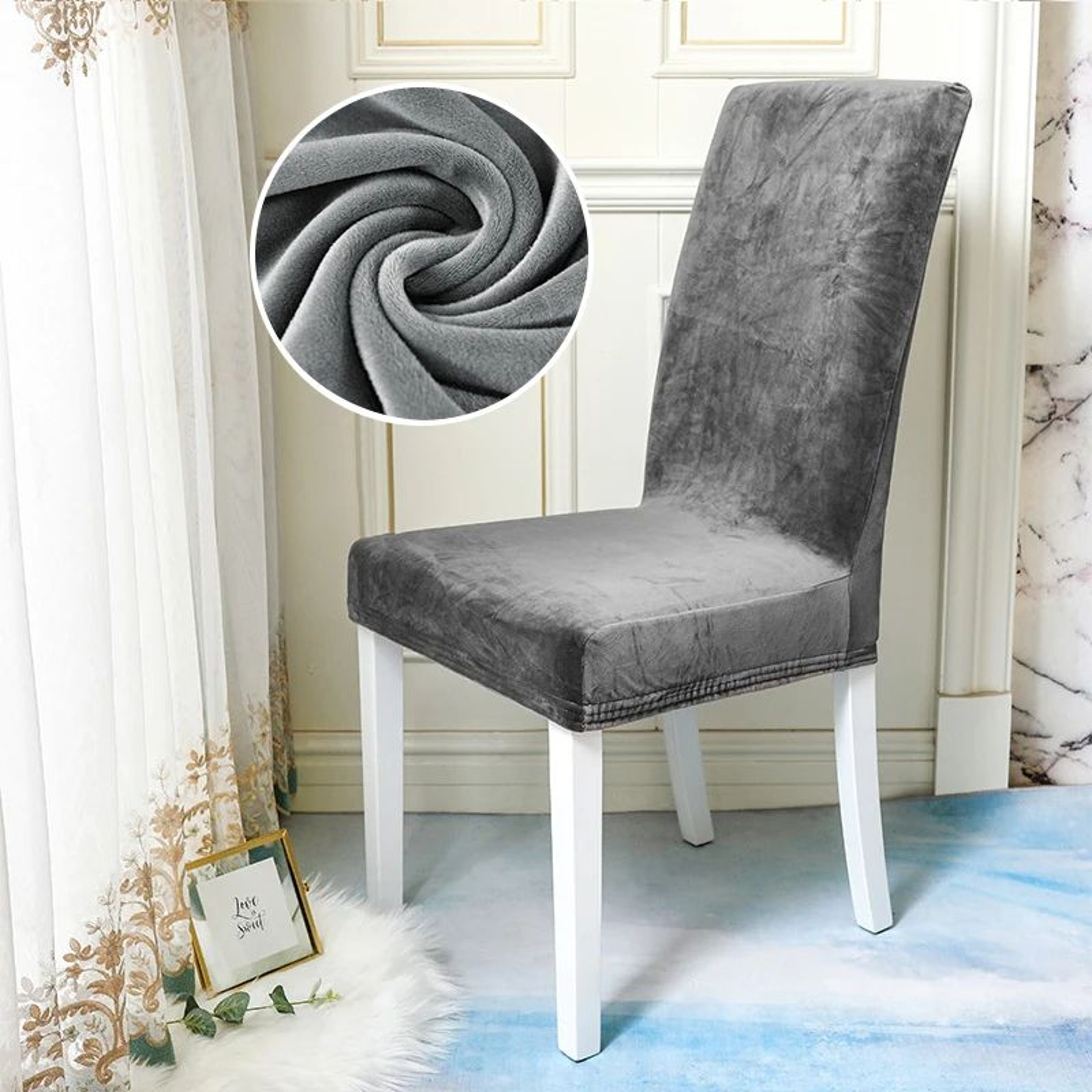 Soft Velvet Plush Stretch Dining Chair Cover 12