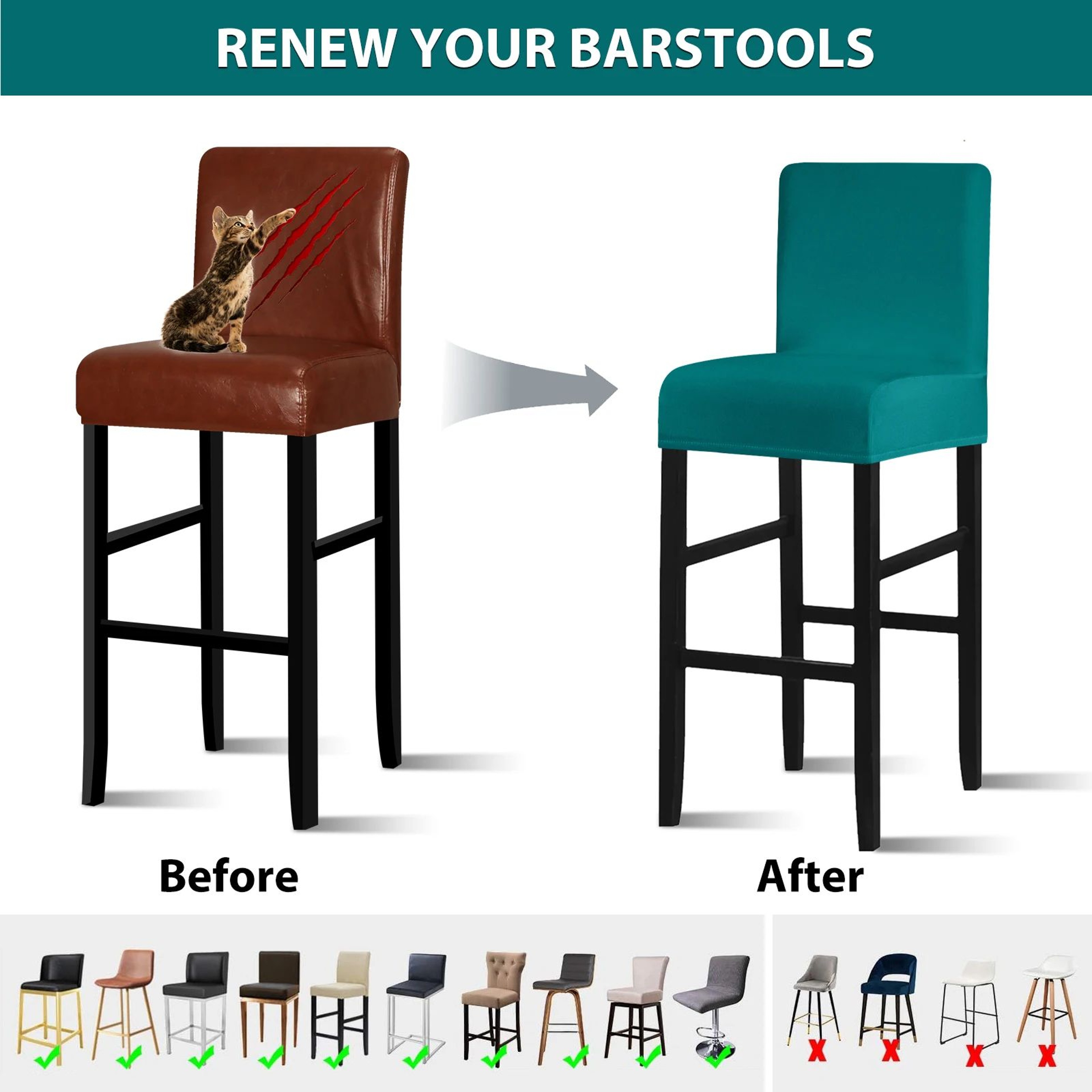 Waterproof Short Back Dining Chair Cover 4