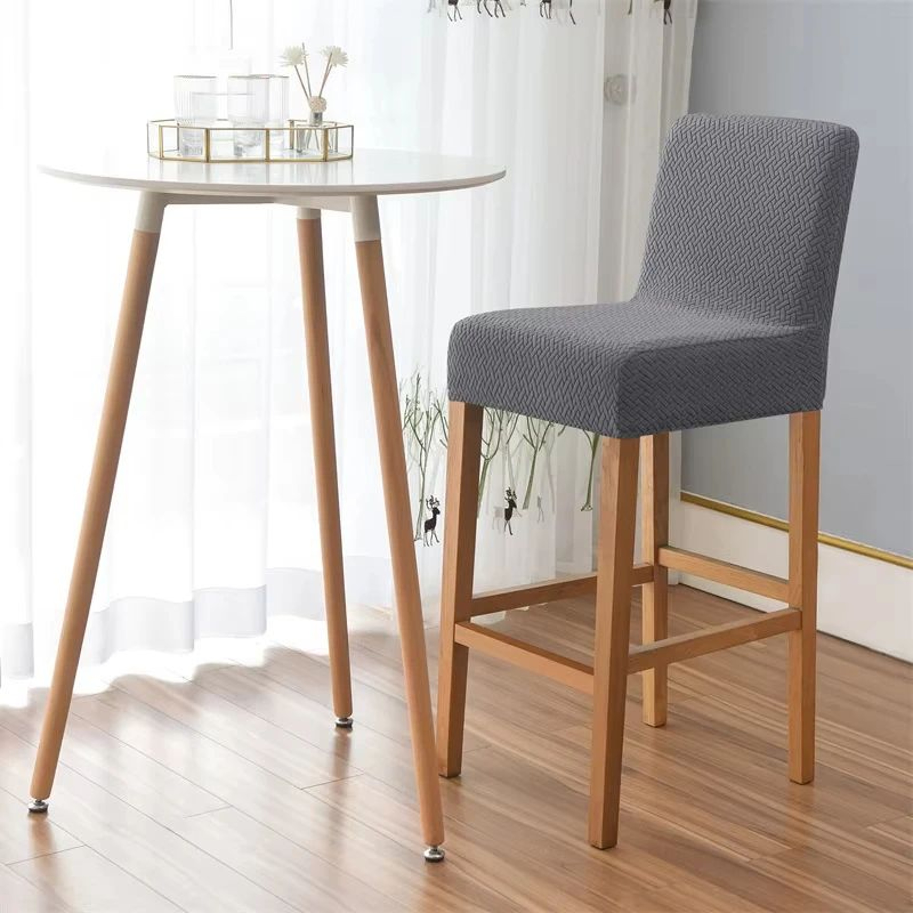 Stretch Jacquard Short Back Bar Stool Chair Cover 5