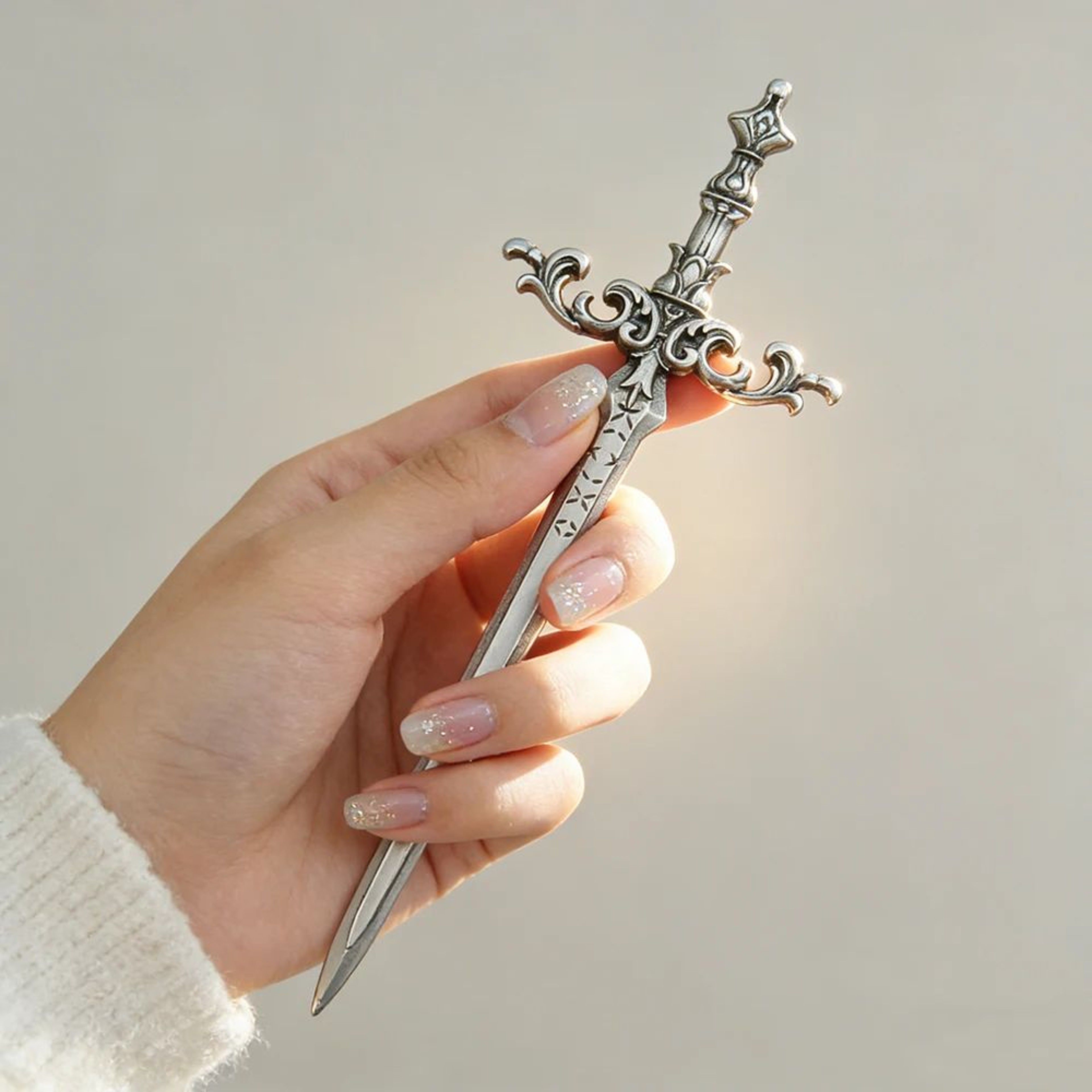 Medieval Fantasy Sword Hair Stick With Ornate Star Design 4