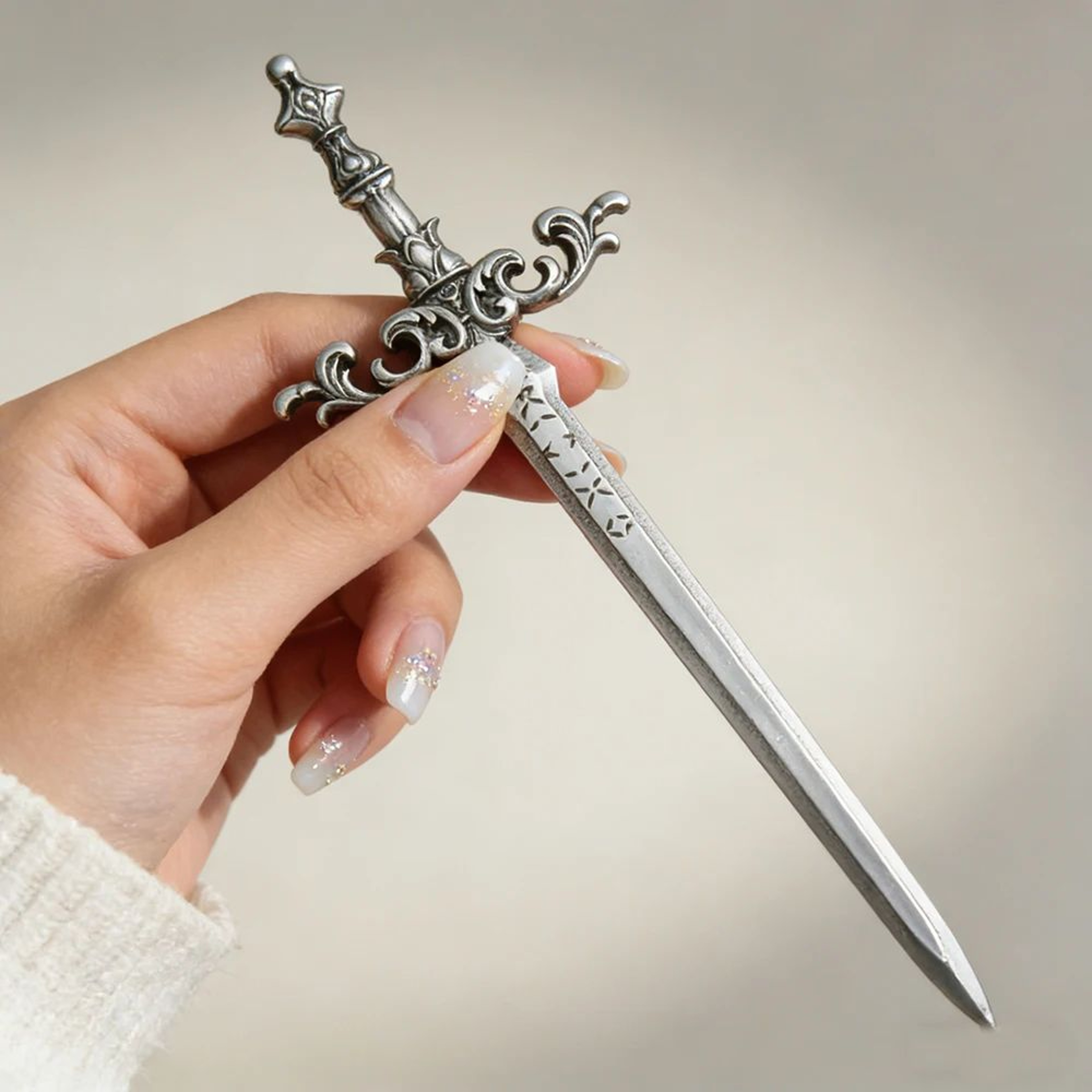 Medieval Fantasy Sword Hair Stick With Ornate Star Design 1