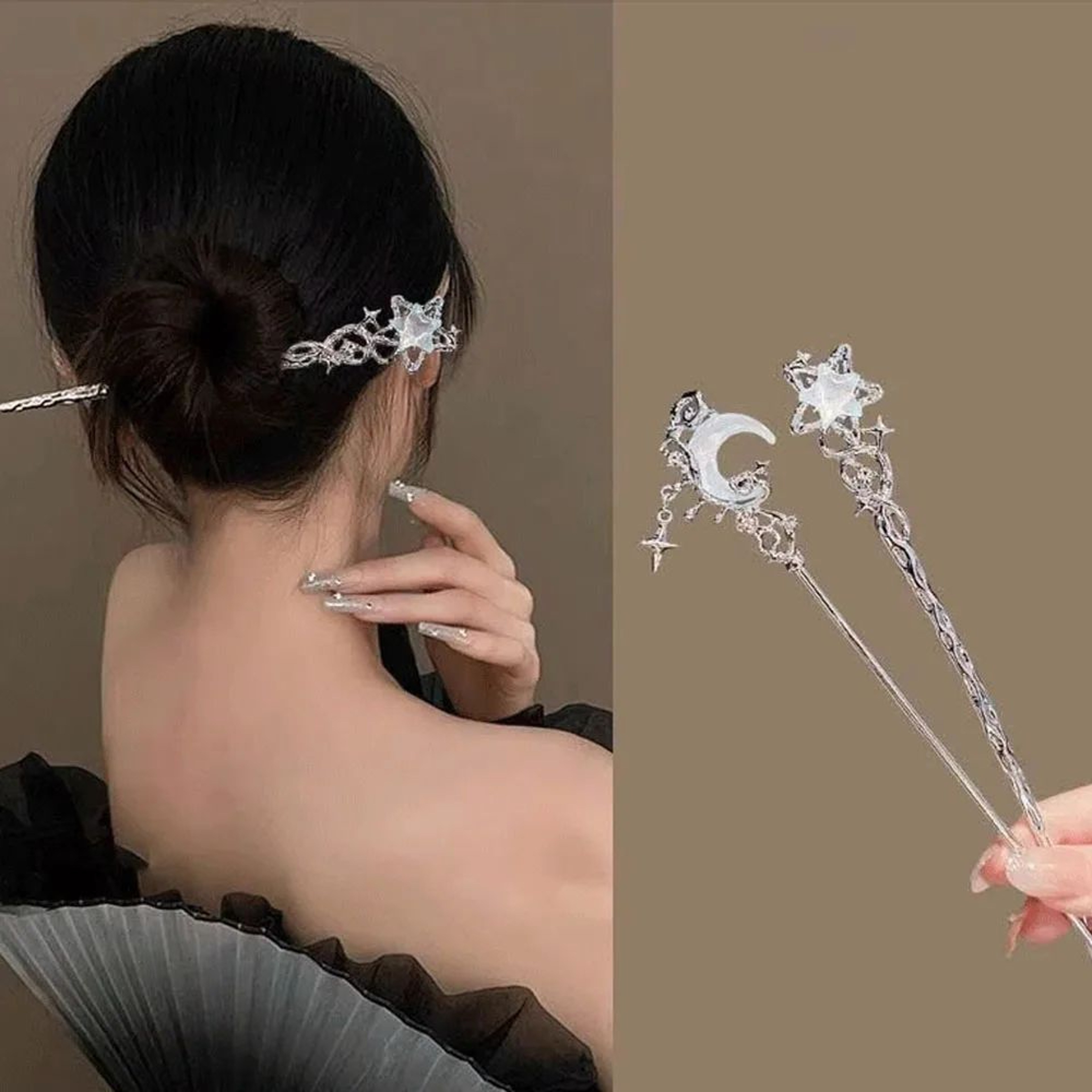 French Star Moon Gemstone Hair Pins For Women 1