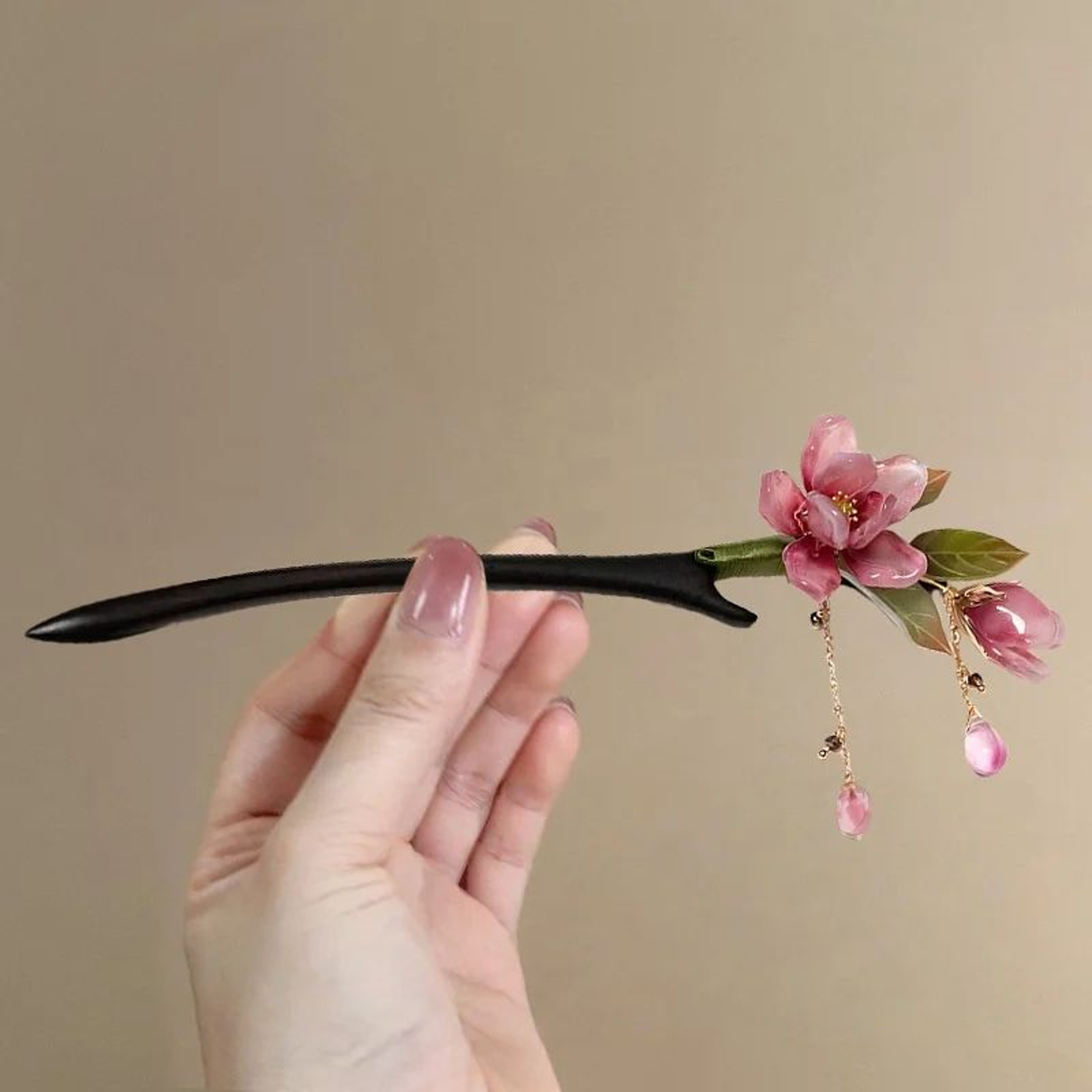Elegant Floral Hair Stick With Pink Flower Tassel 2