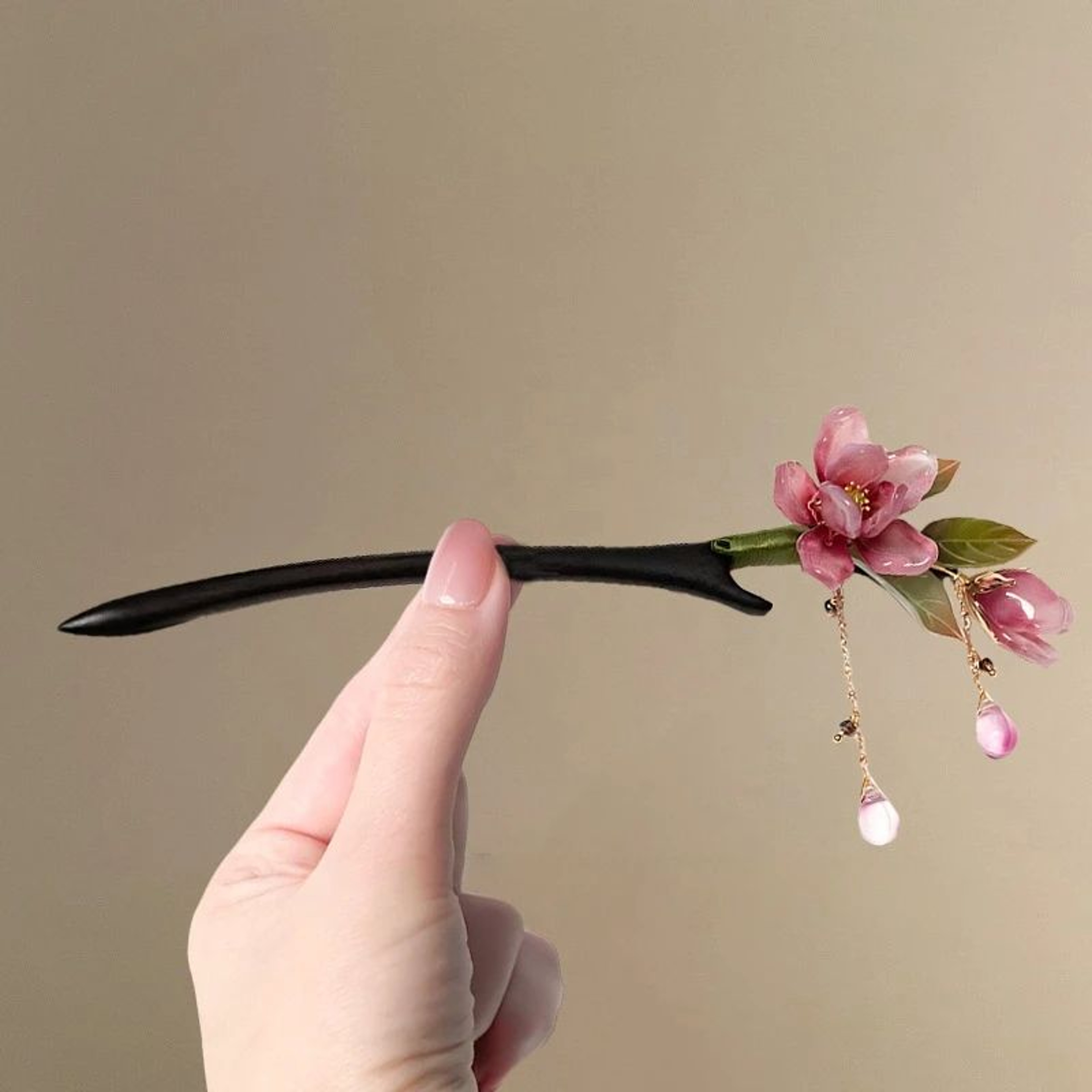 Elegant Floral Hair Stick With Pink Flower Tassel 5