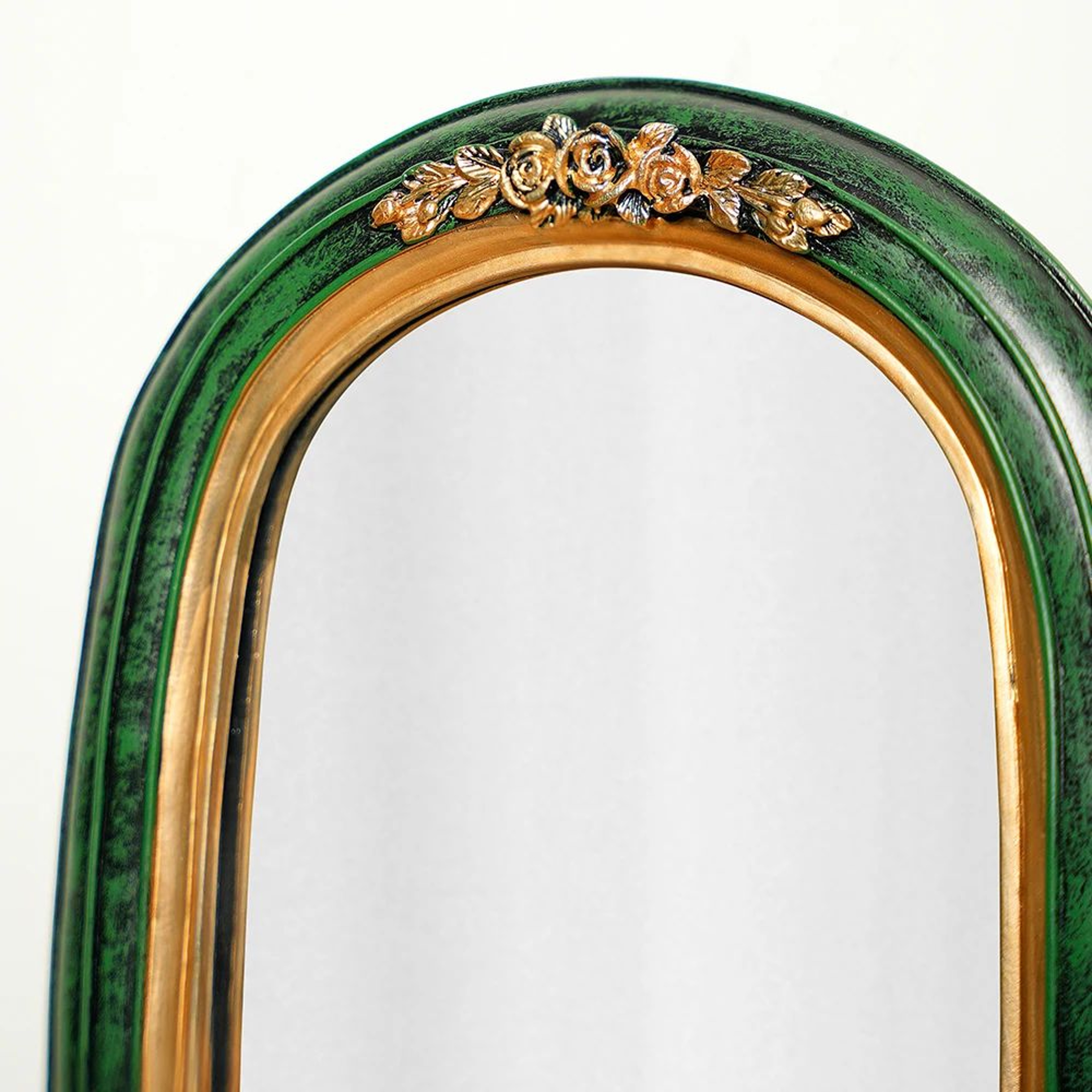 Vintage European Green Resin Carved Makeup Mirror 2