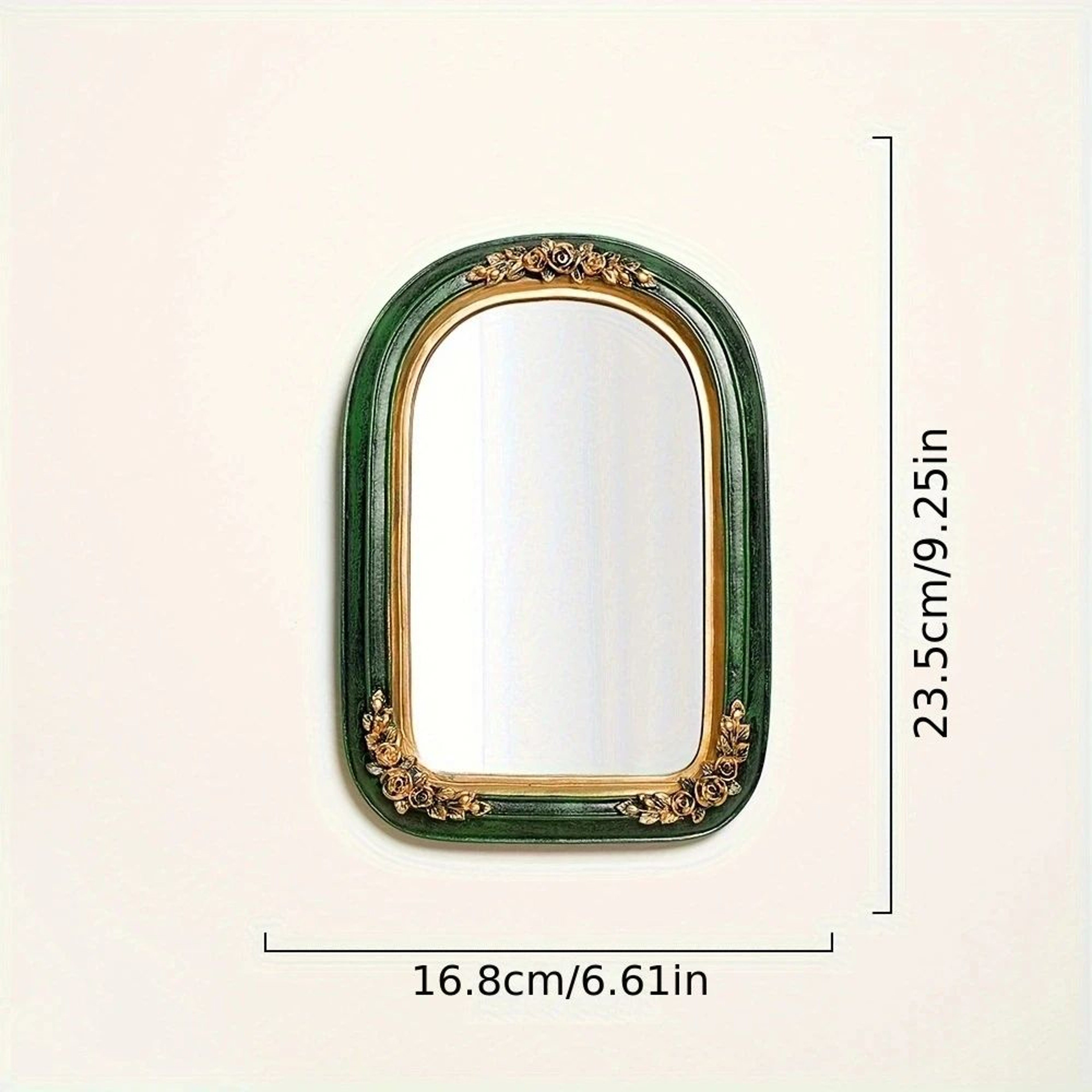 Vintage European Green Resin Carved Makeup Mirror 6